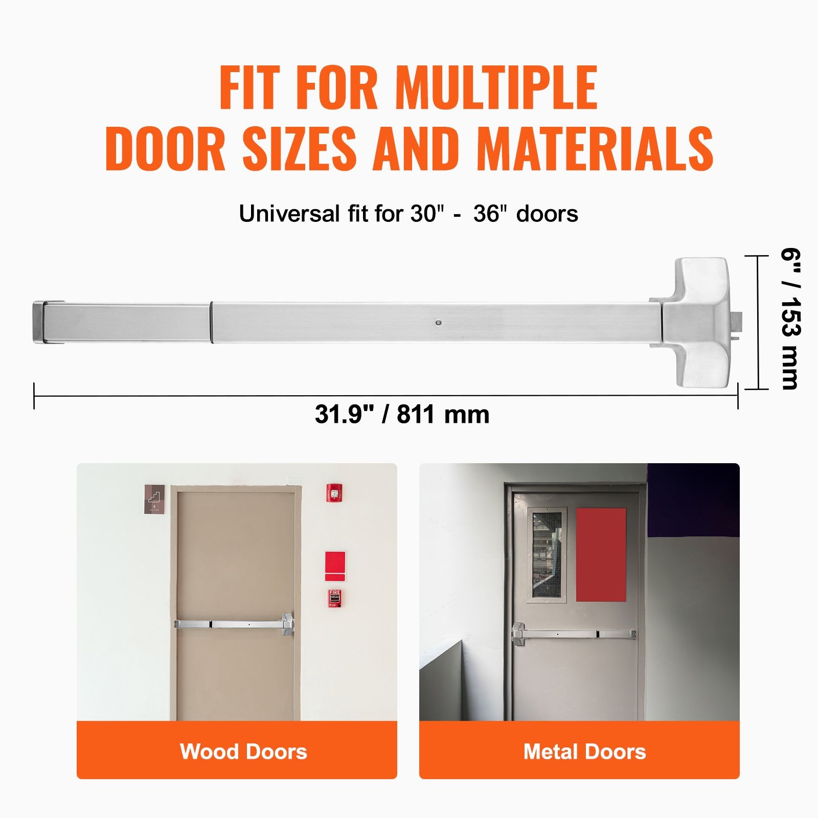 Door Push Bar Panic Exit Device,31′ Stainless Steel Commercial Emergency Exit