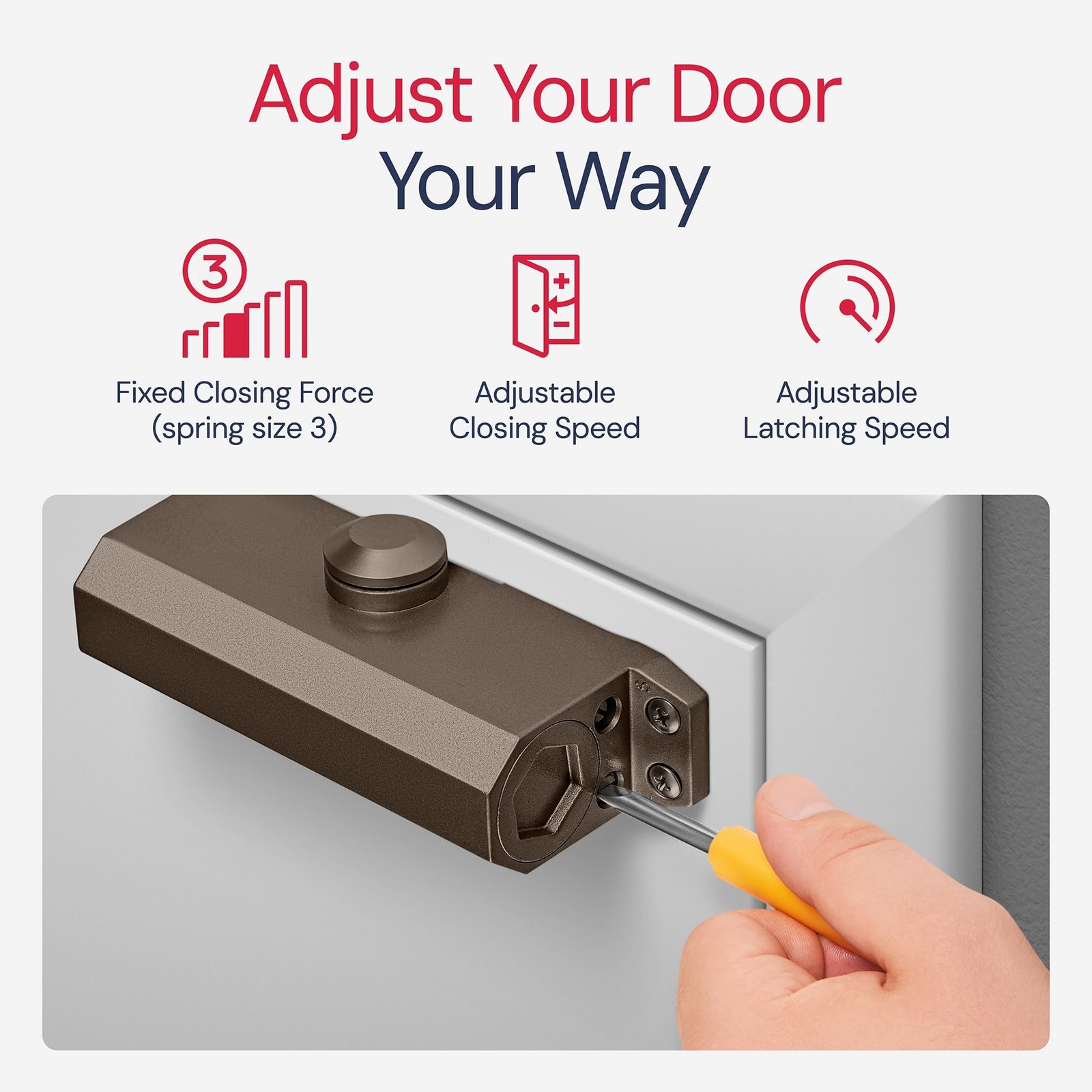 Door Closer for Interior and Light Commercial Door Use Power Size #3 Cast Alu…