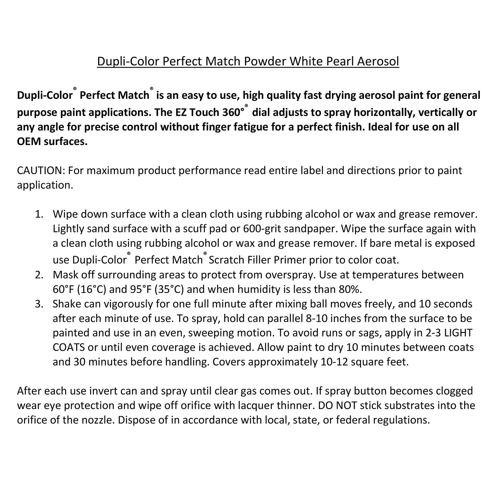 Dupli-Color Ebhy18057 Perfect Match Automotive – White Pearl W1-8