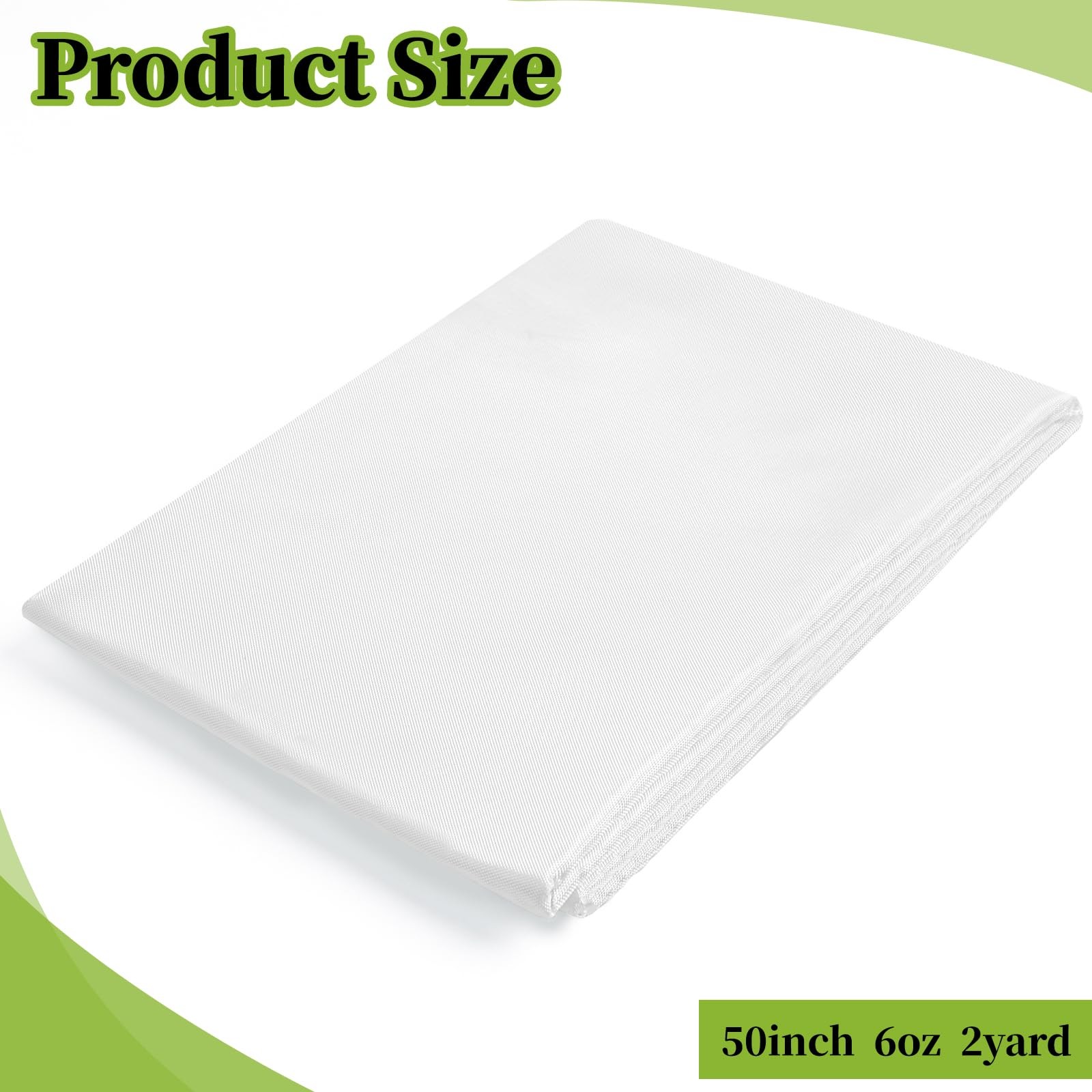 Fiberglass Cloth, 50 Inch x 6 Feet, 6 Oz E-Glass Plain Weave 2 Yard, White