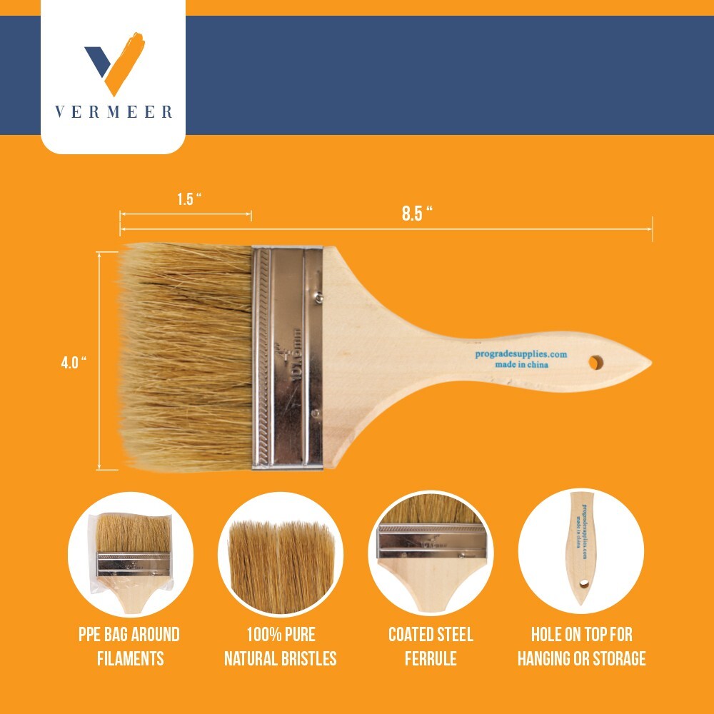 24 Pack – 4″ Chip Brushes for Paints, Stains, Varnishes, Glues & Gesso