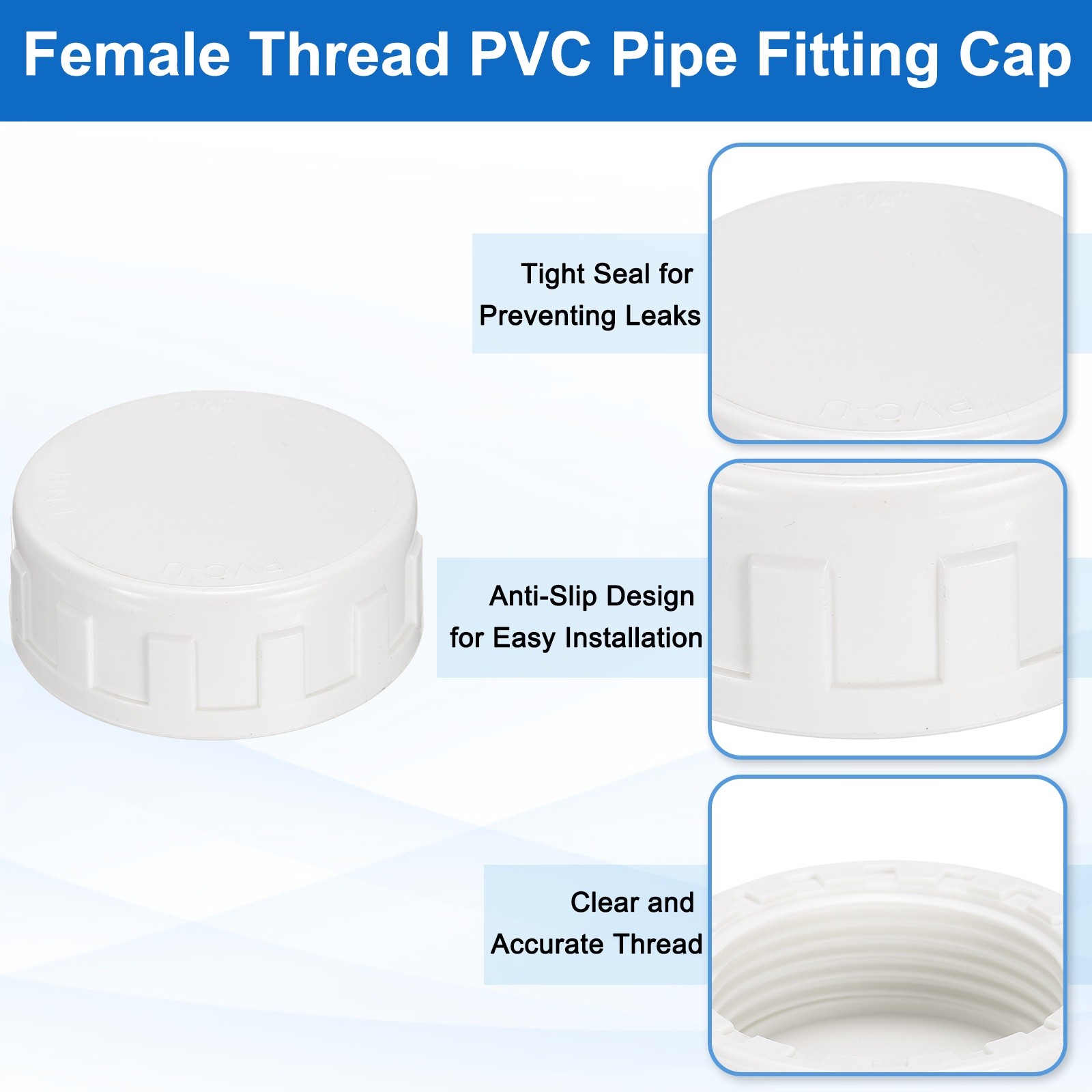 5Pcs 1-1/4 Inch PT Female Thread PVC Pipe Fitting Cap with Gasket White