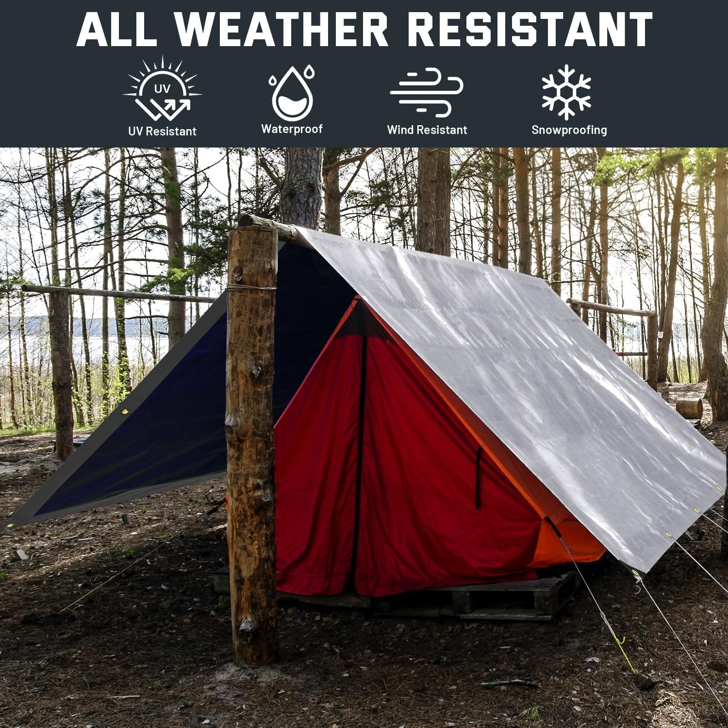 Kesfitt 12 Mil Heavy Duty Waterproof Tarp with Metal Grommets, 8×20 ft, Silve…