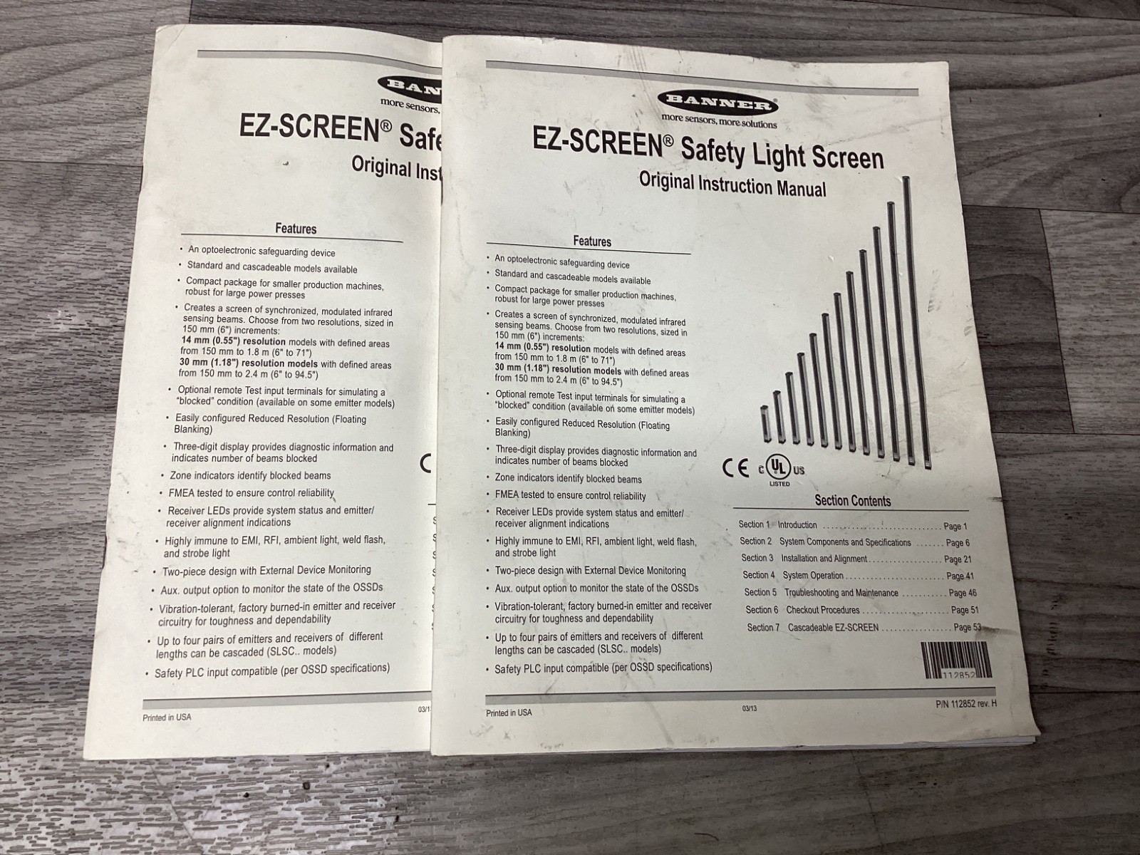 LOT OF 2Banner EZ-SCREEN Safety Light Instruction Manual 112852 Rev. H #103N138