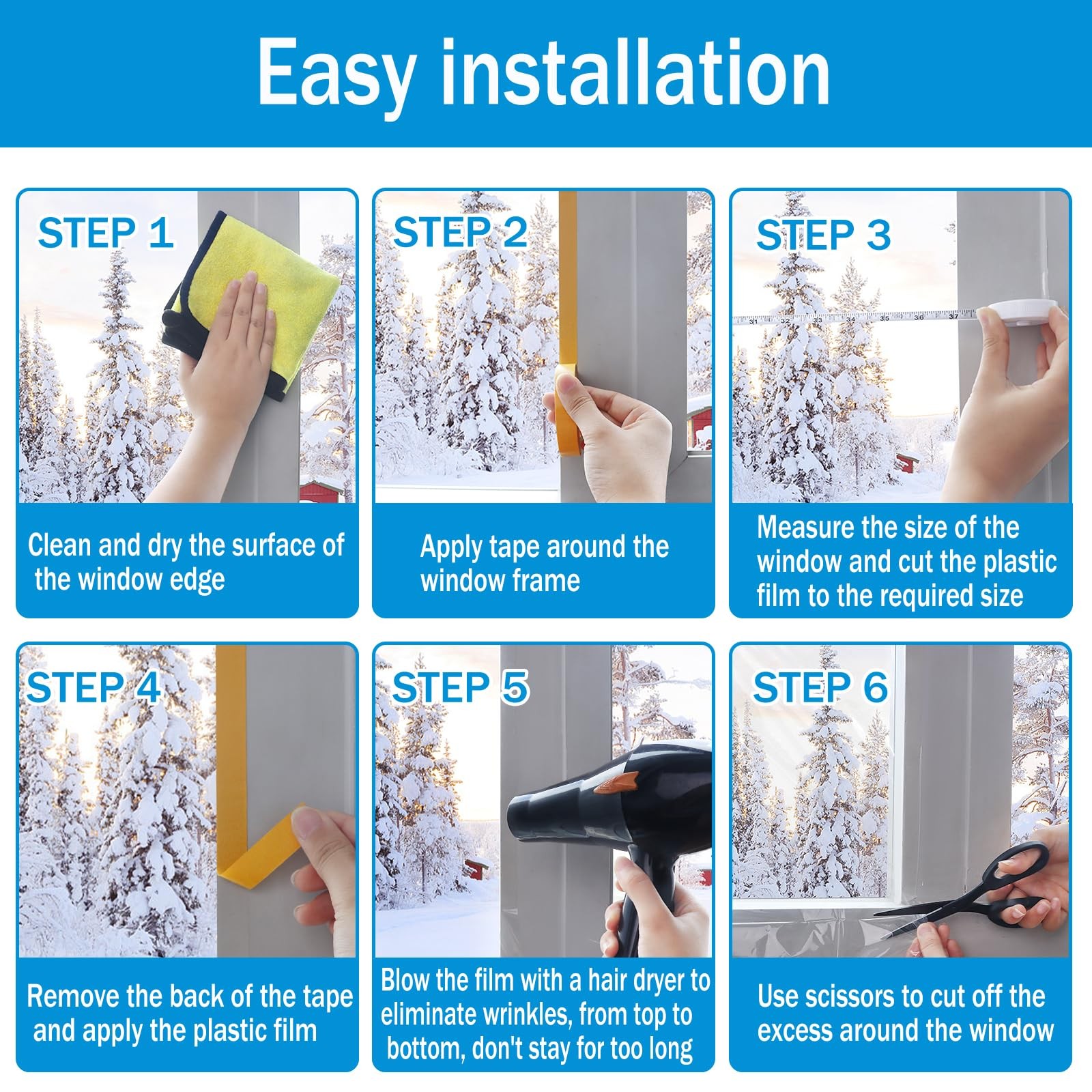 Window Insulation Kit, 63 X 394 Inch Plastic Window Covering for Winter, Wind