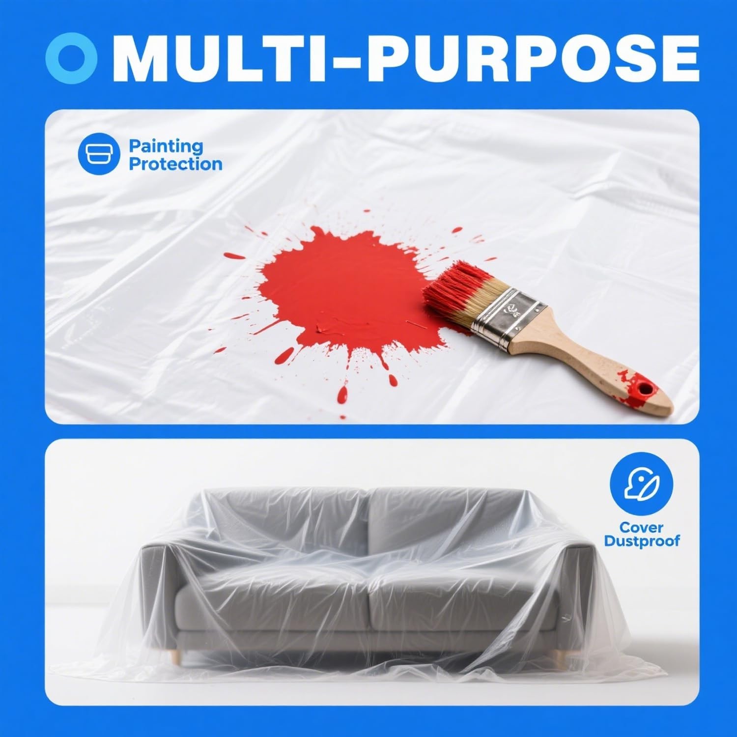 6 Pack Drop Cloth Plastic Sheeting, 9 x 12 FT Heavy Duty Painters Tarp, Water…