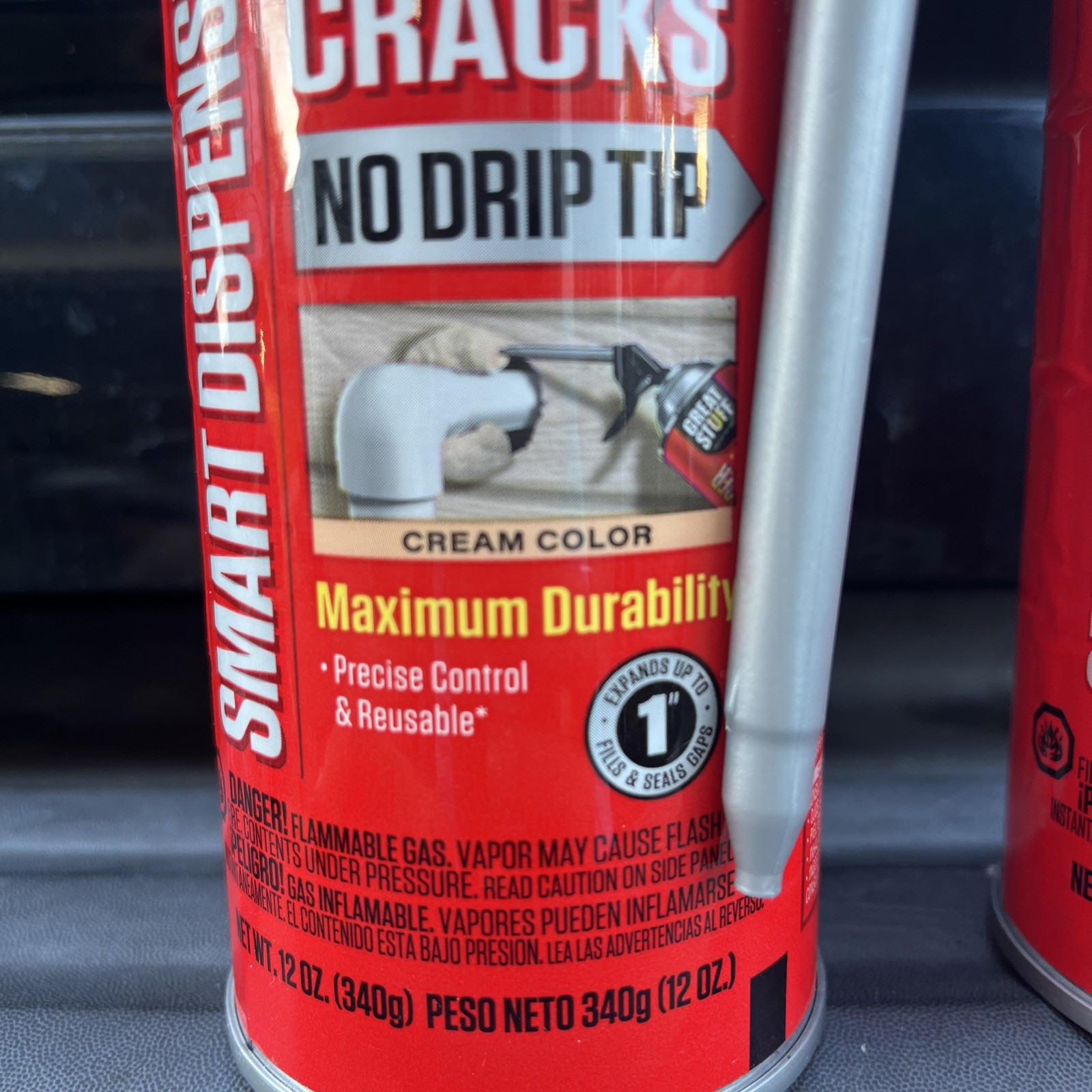 Lot of 2 Great Stuff Gaps and Cracks Spray Foam – 12oz cream color no drip tip