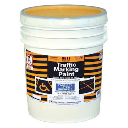 Rae 8511 Traffic Zone Marking Paint, 5 Gal., Yellow, Latex Acrylic -Based