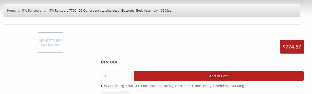 ITW Automotive Finishing Ransburg Devilbiss 77601-00 Electrode Assembly 160 Meg