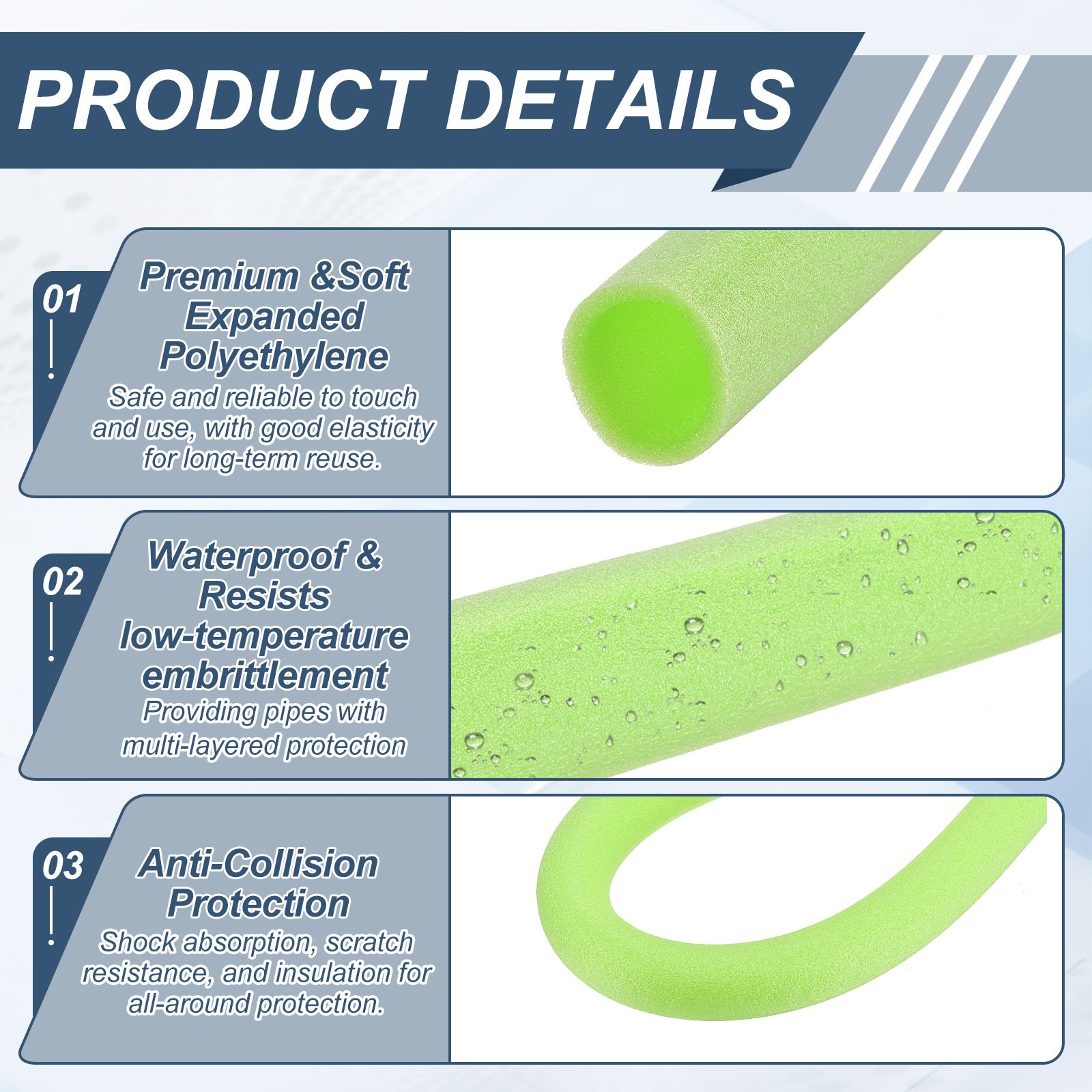 1-3/8″ ID 3.3FT Pipe Insulation Foam Tube 1.77″ OD Foam Tubing Cover Green