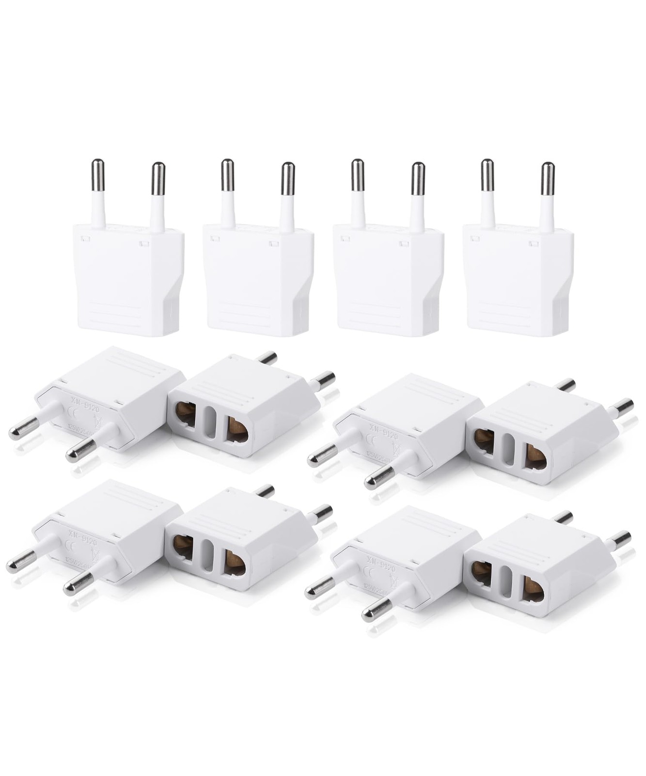 Bates European Travel Plug Adapter – 12 Pack, US to EU 12 White