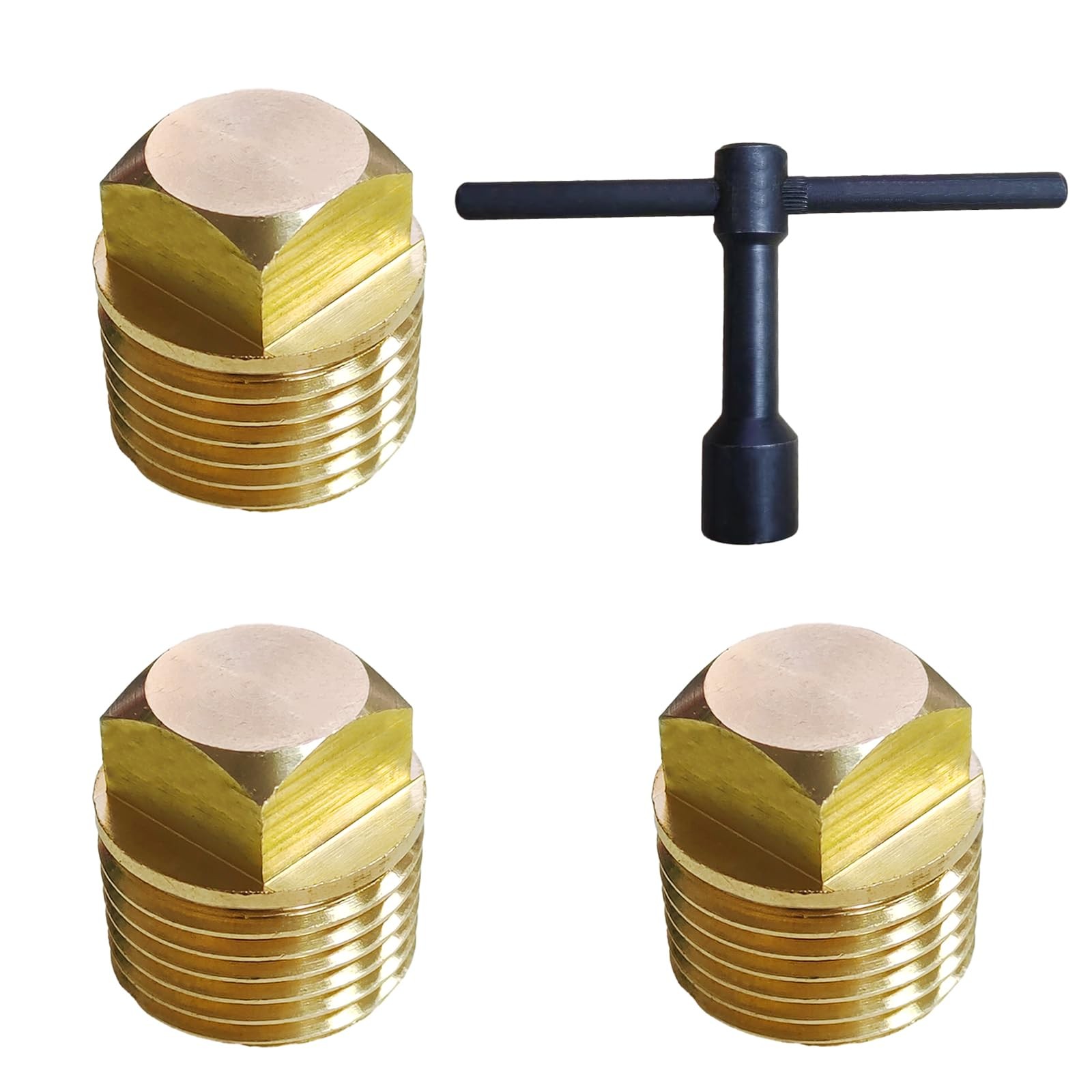 soujkooy 3 Pcs Boat Drain Plug with Wrench, Brass