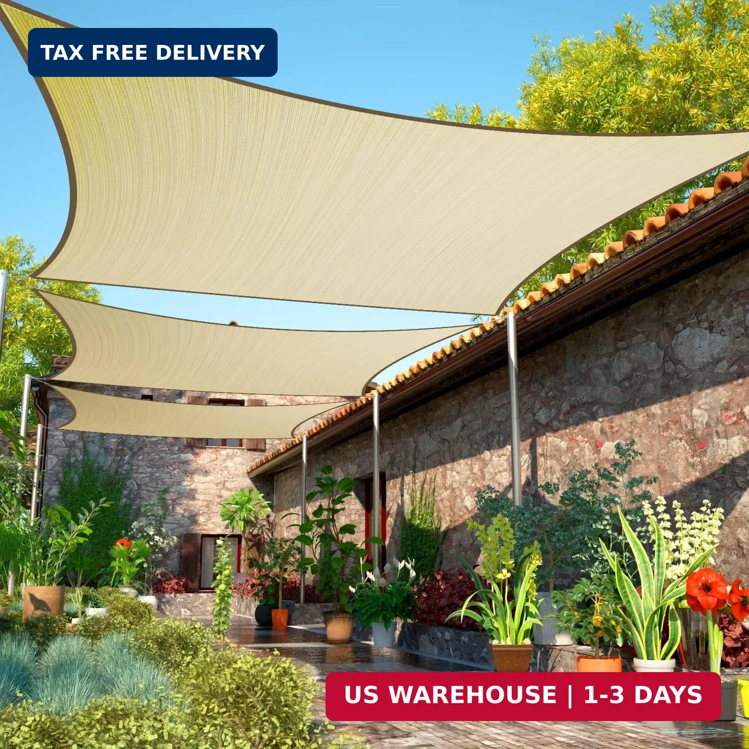 12′ x 20′ Beige Sun Shade Sail UPF50 Rectangle Canopy Fabric Cloth Screen smTAPR