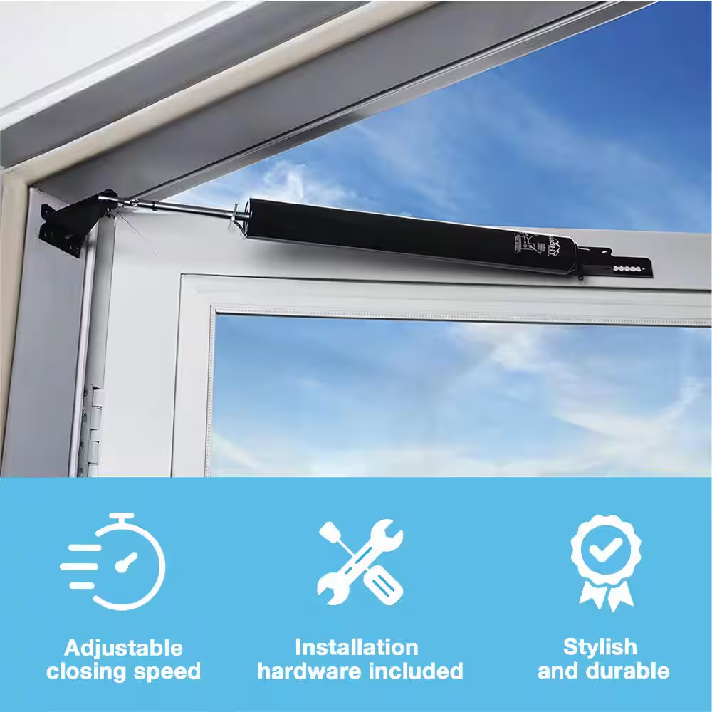 Standard Duty Pneumatic Screen and Storm Door Closer, Black