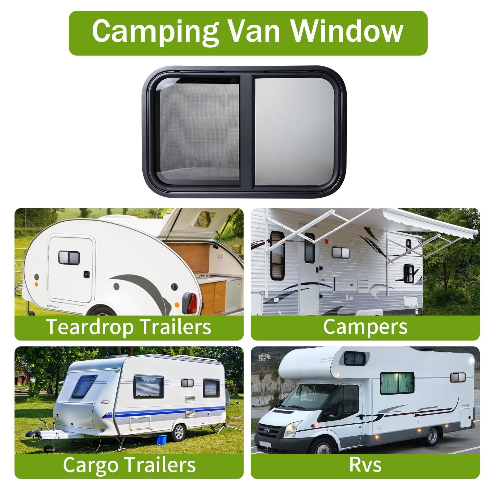 24″x15″ RV Sliding Window – Horizontal Teardrop Style, DOT-Certified Tempered…