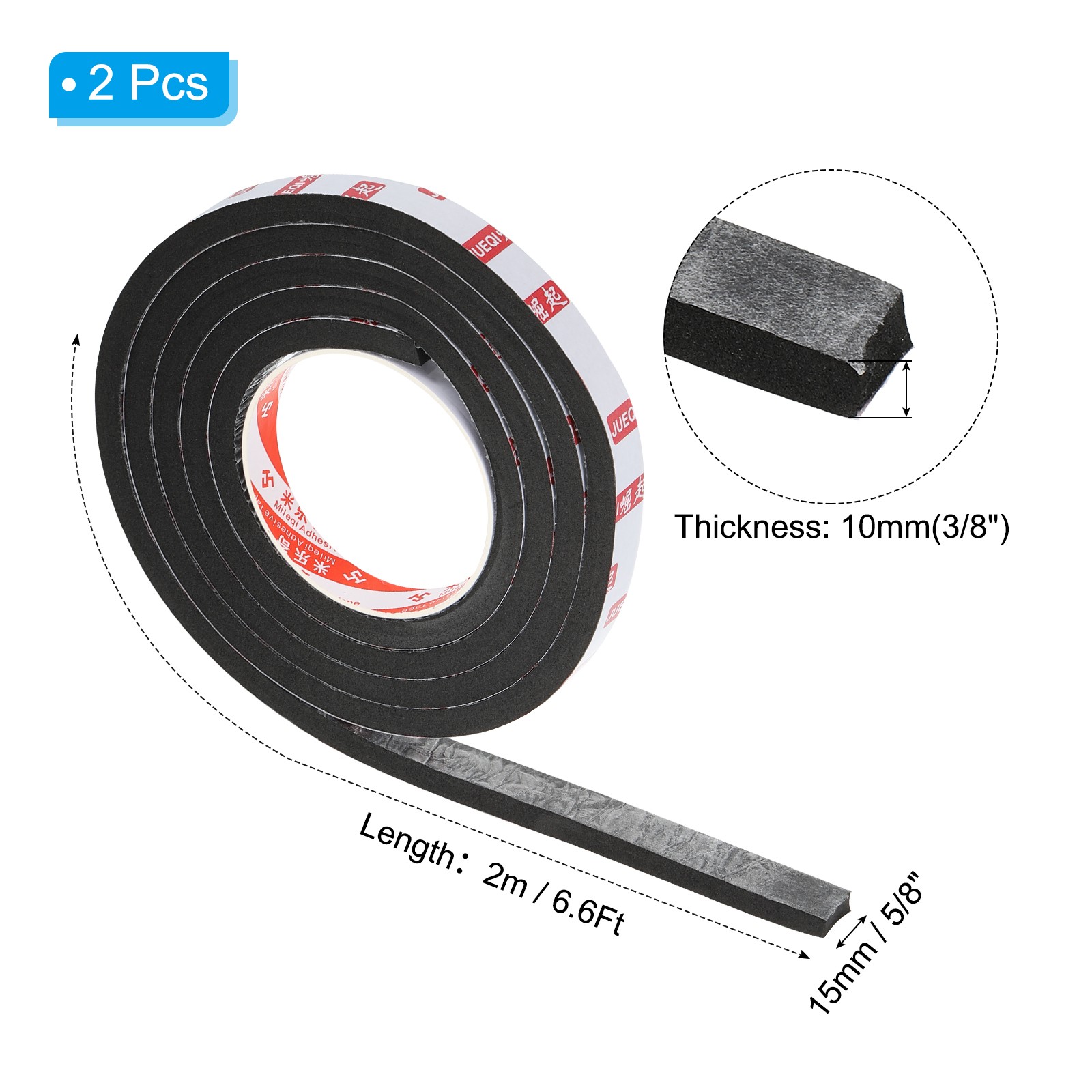 5/8″W x 3/8″T x 6.6Ft EVA Double Sided Foam Tape, 2Rolls, Black