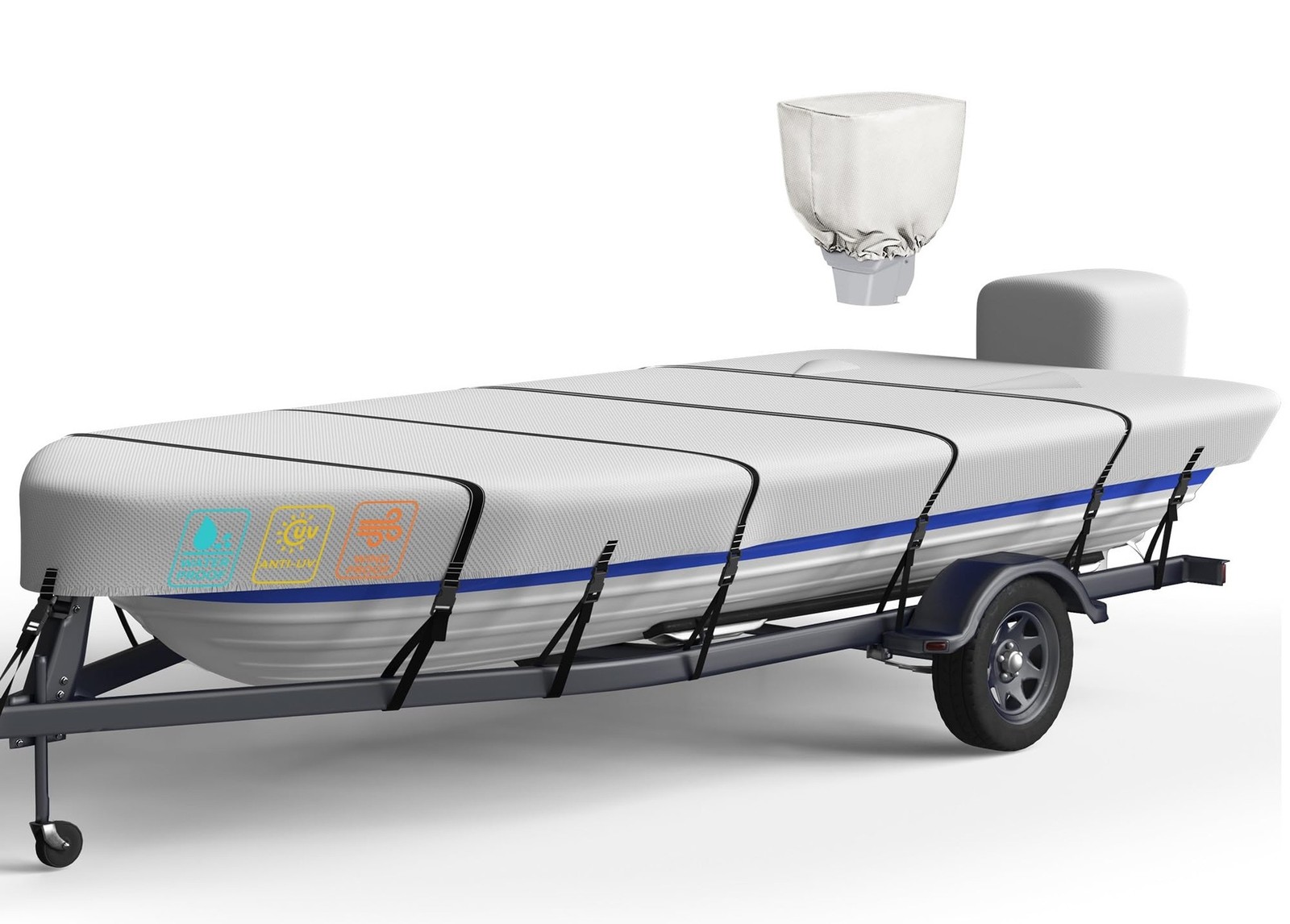 Heavy Duty 5 Layers 1200D Jon Boat Cover 12ft – 14 ft with Motor Cover, 100% …