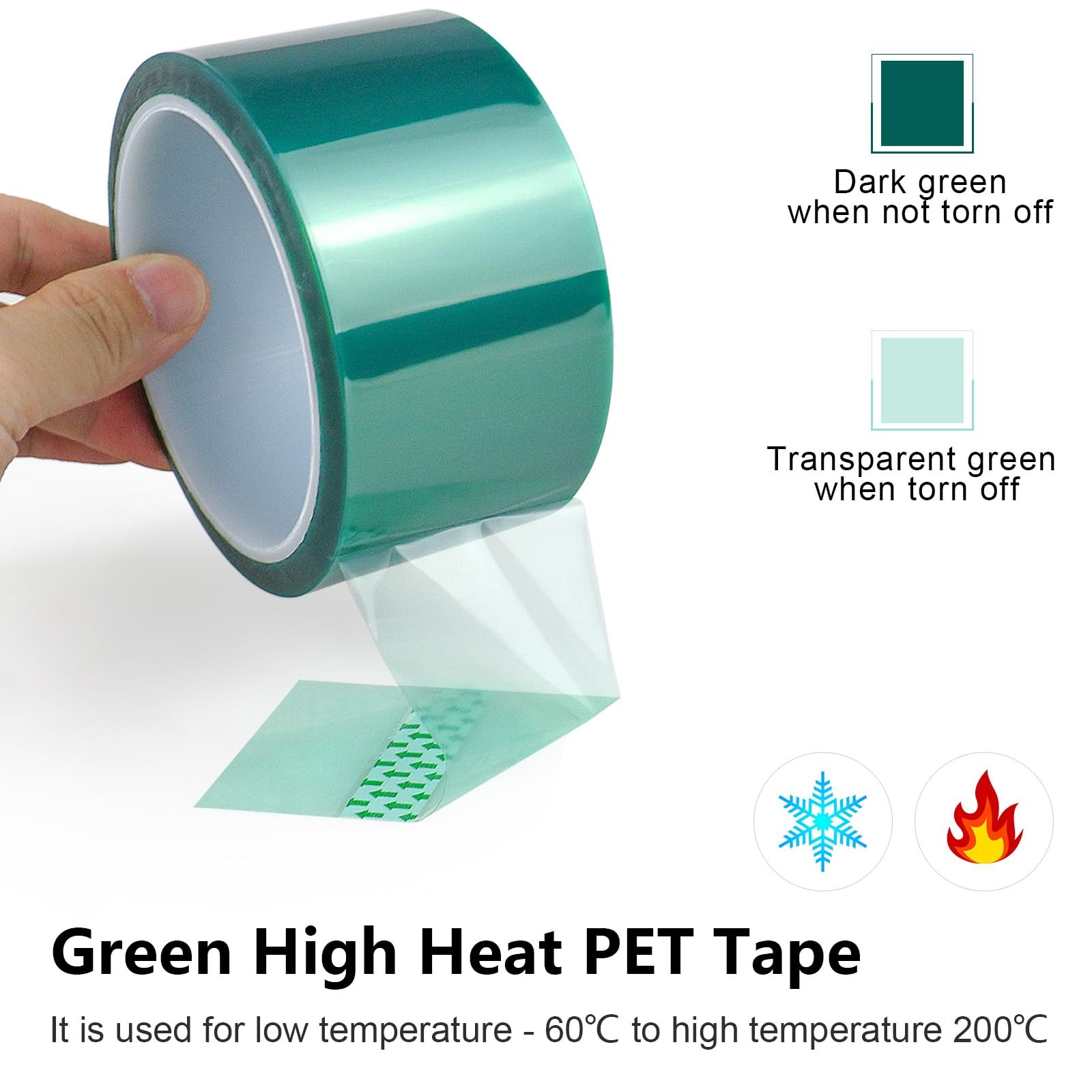 BOMEI PACK High Temp Tape Powder Coating, 2 inches x 216 Feet, Green