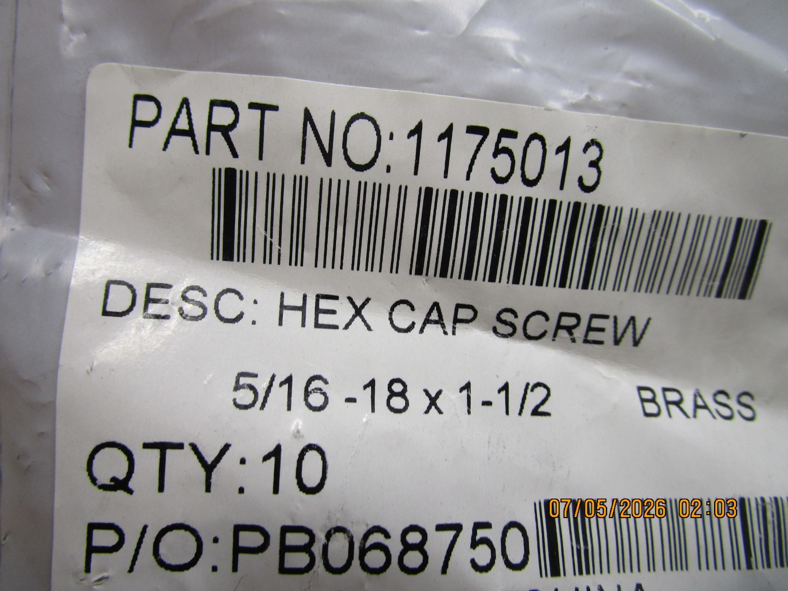 5/16″-18 x 1-1/2″ Brass Hex Cap Screw QTY 10