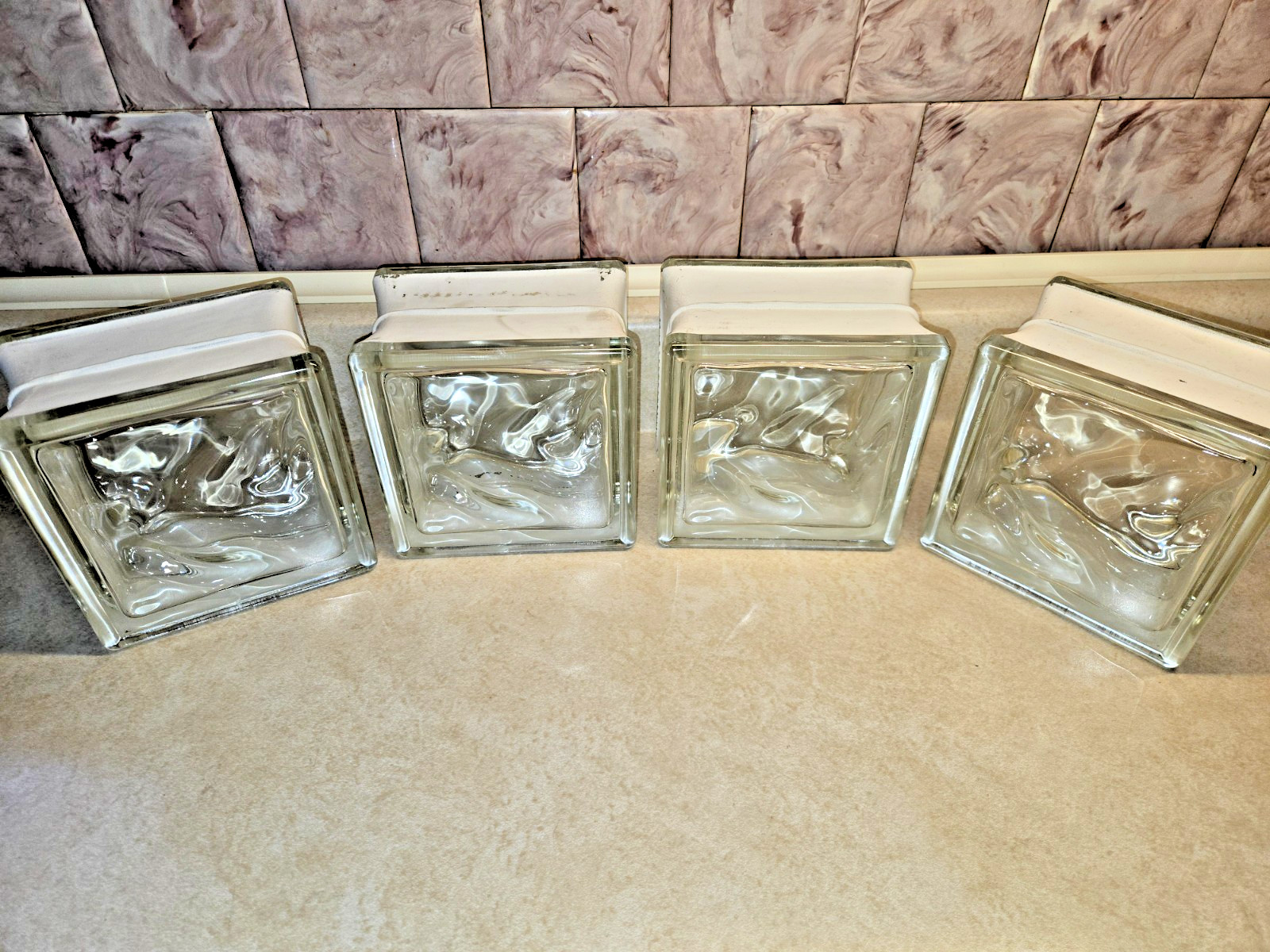 (4) Piece New (NOS), MCM, 5-3/4″ x 5-3/4″ x 3-7/8″, Wavy Glass Block – (Retired)