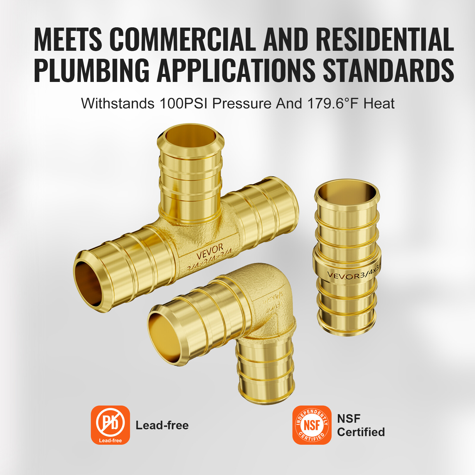Pipe Fittings 3/4″ 45PCS (Straight,Elbows,Tees) Brass Push-Fit for Air