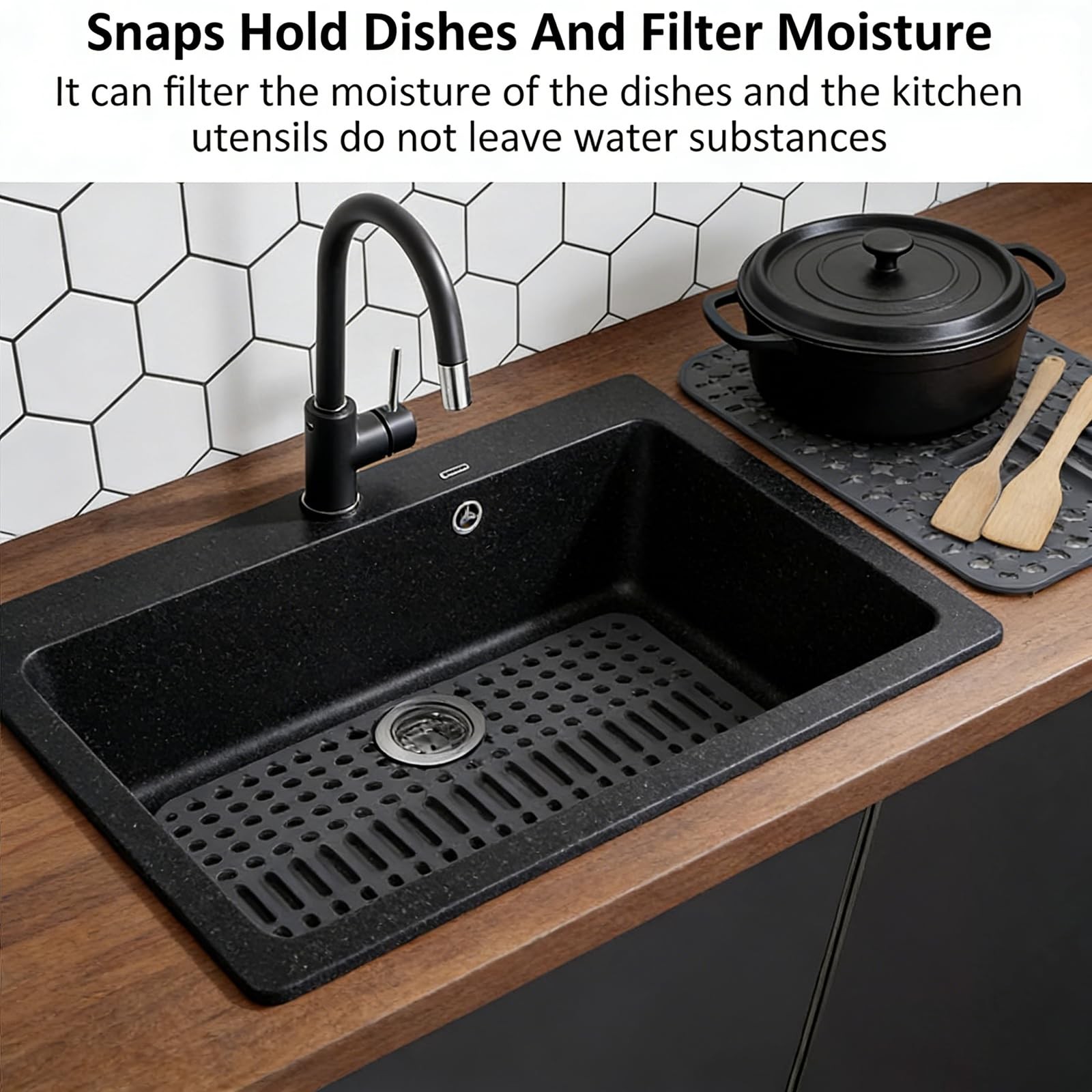 Eysbiy Silicone Sink Mat – 17×13, Non-Slip Kitchen Large, Type E-Grey