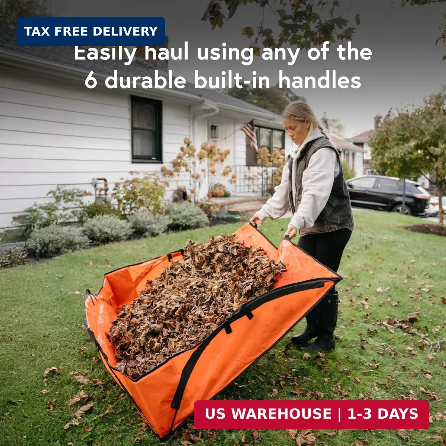 Leaf Tarp for Fast Yard Cleanup -Leaf Collection Tarp with 6 Handles & Ground St
