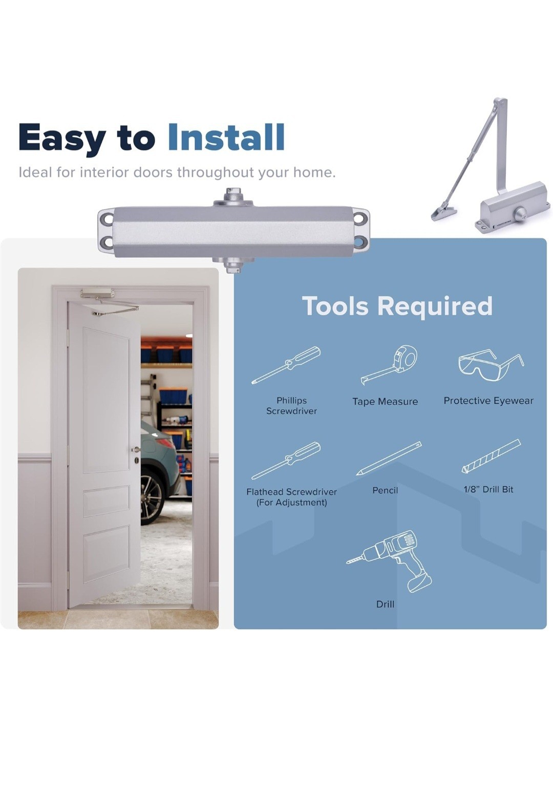 FORTSTRONG FS-1306 Silver Hydraulic Automatic Door Closer UL Listed Grade