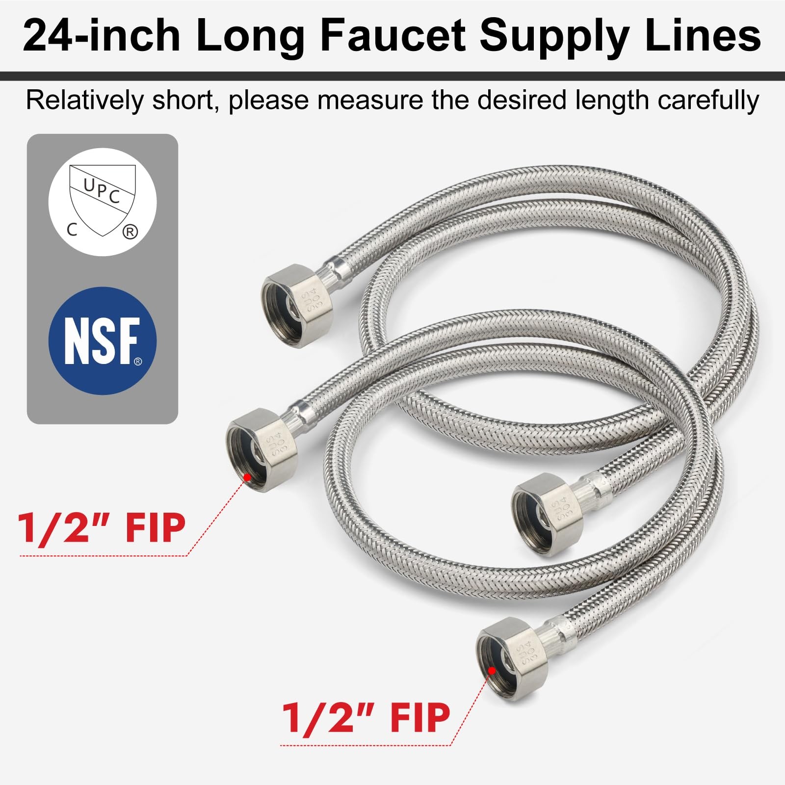 Midanya Faucet Supply Lines,24″ Stainless Steel Braided Water 24 Inch, White