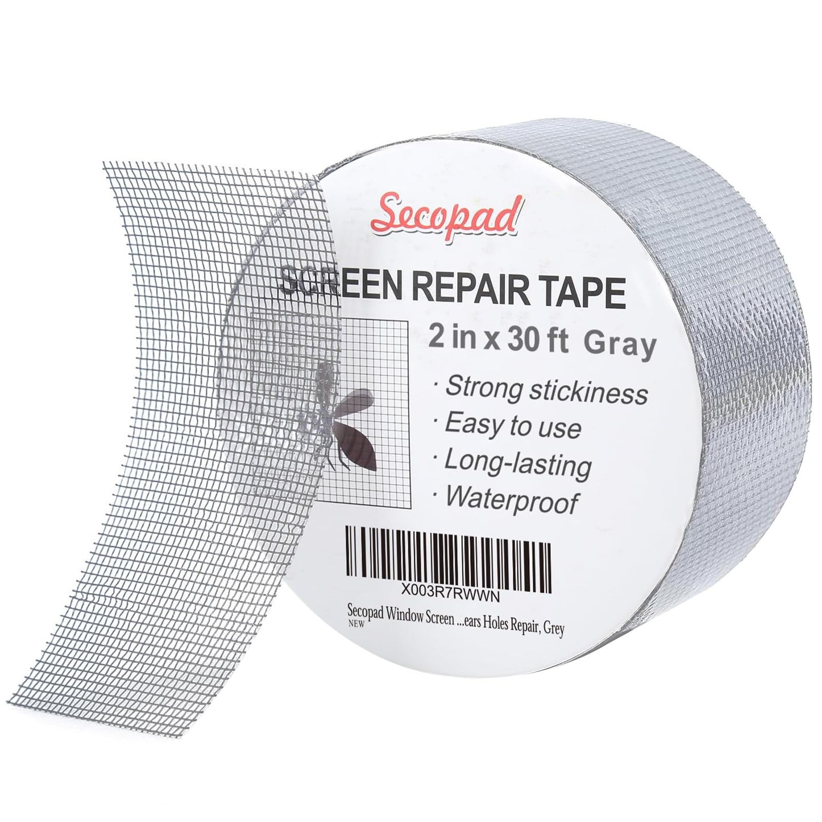 Secopad Grey Window Screen Repair Tape, 2IN X 30FT (360IN) x 30FT, Gray