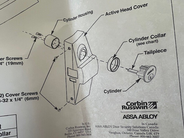 CORBIN RUSSWIN ACCENTRA YALE -02 CONVERSION KIT FOR 5200 / 7100 US32D HANDED LHR