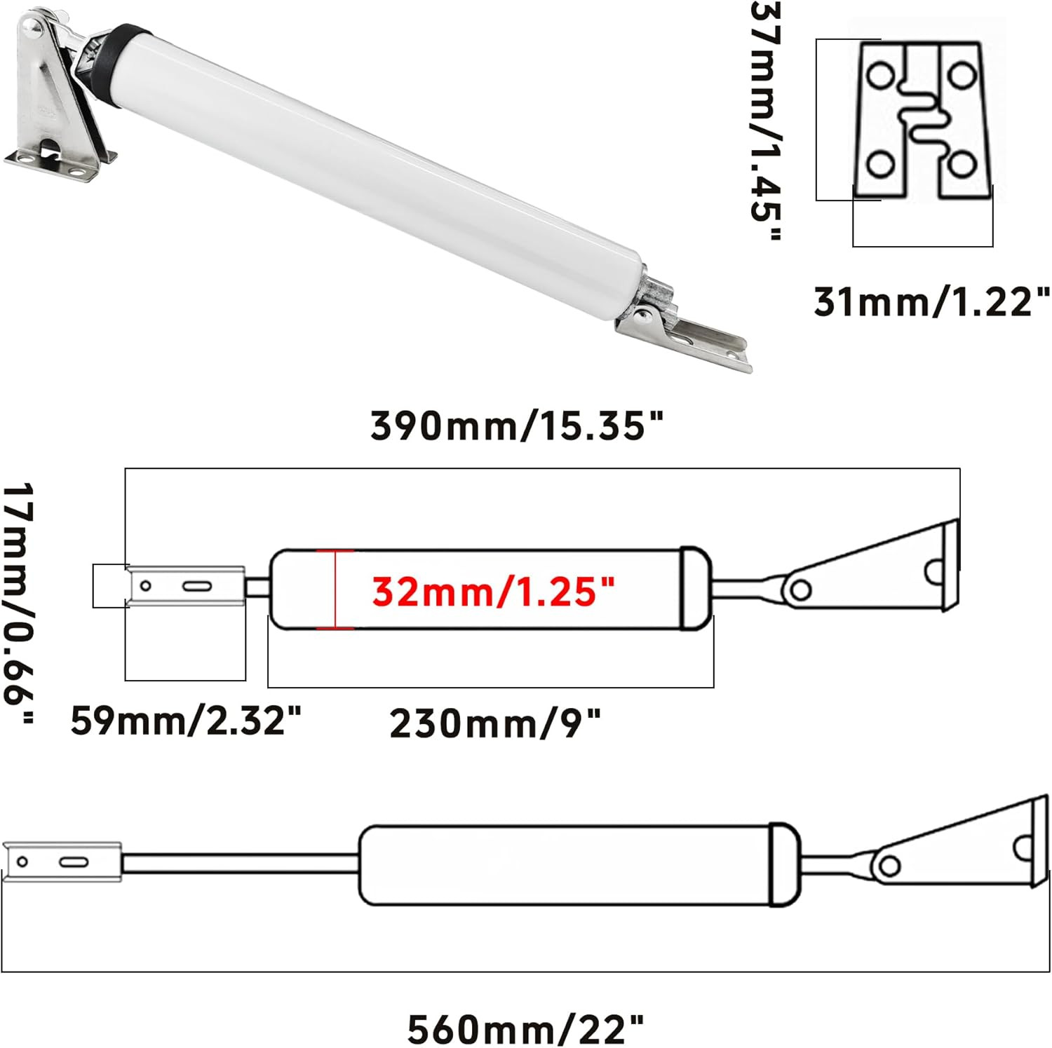 Adjustable Pneumatic Door Closer Kit, Heavy Duty Storm Door Closer with Hold …