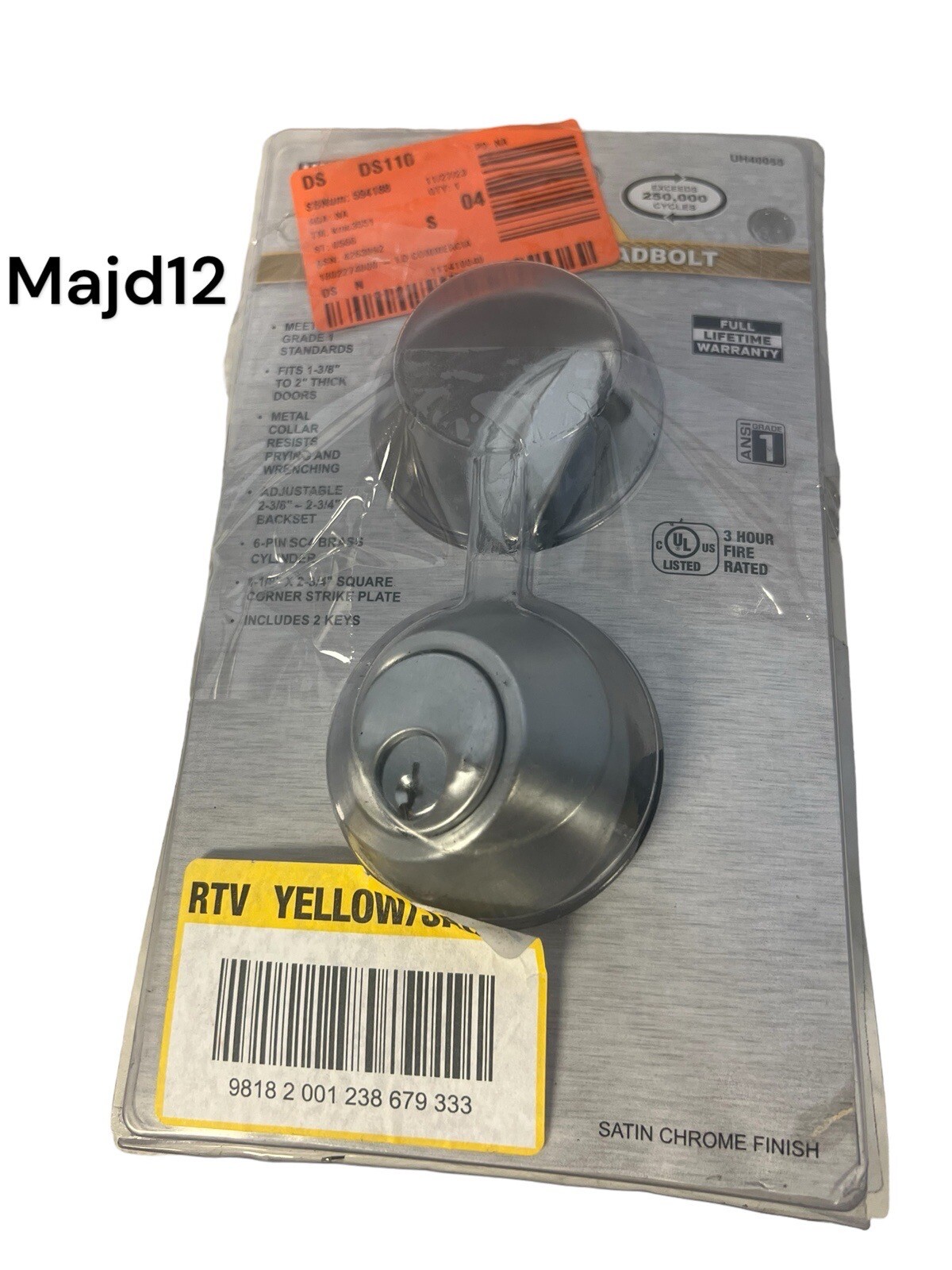 Universal Hardware Commercial 2-3/4″ Single Cylinder Satin Chrome Deadbolt