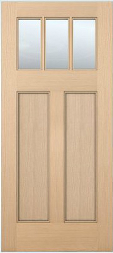 Exterior Entry Craftsman Flat Panel Hemlock Solid Stain Grade 3 Lite Wood Doors