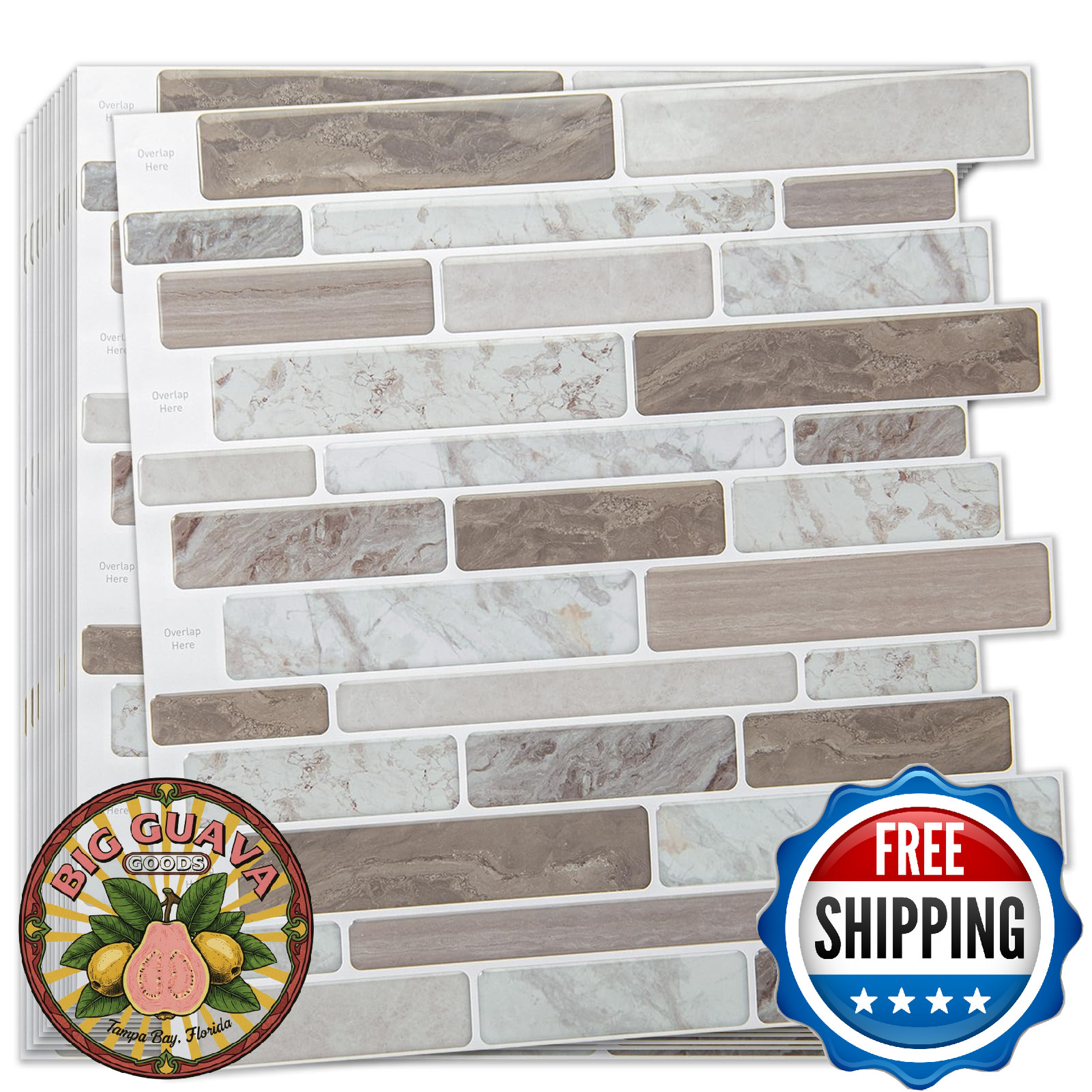 WOWSTAR 10-Sheet Peel and Stick Tiles, Marble Look Kitchen Backsplash Tiles, 12″