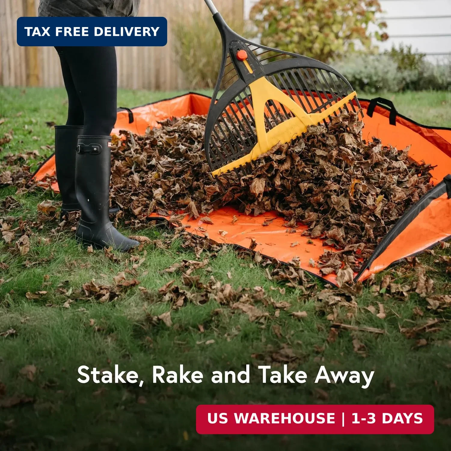 Leaf Tarp for Fast Yard Cleanup -Leaf Collection Tarp with 6 Handles & Ground St