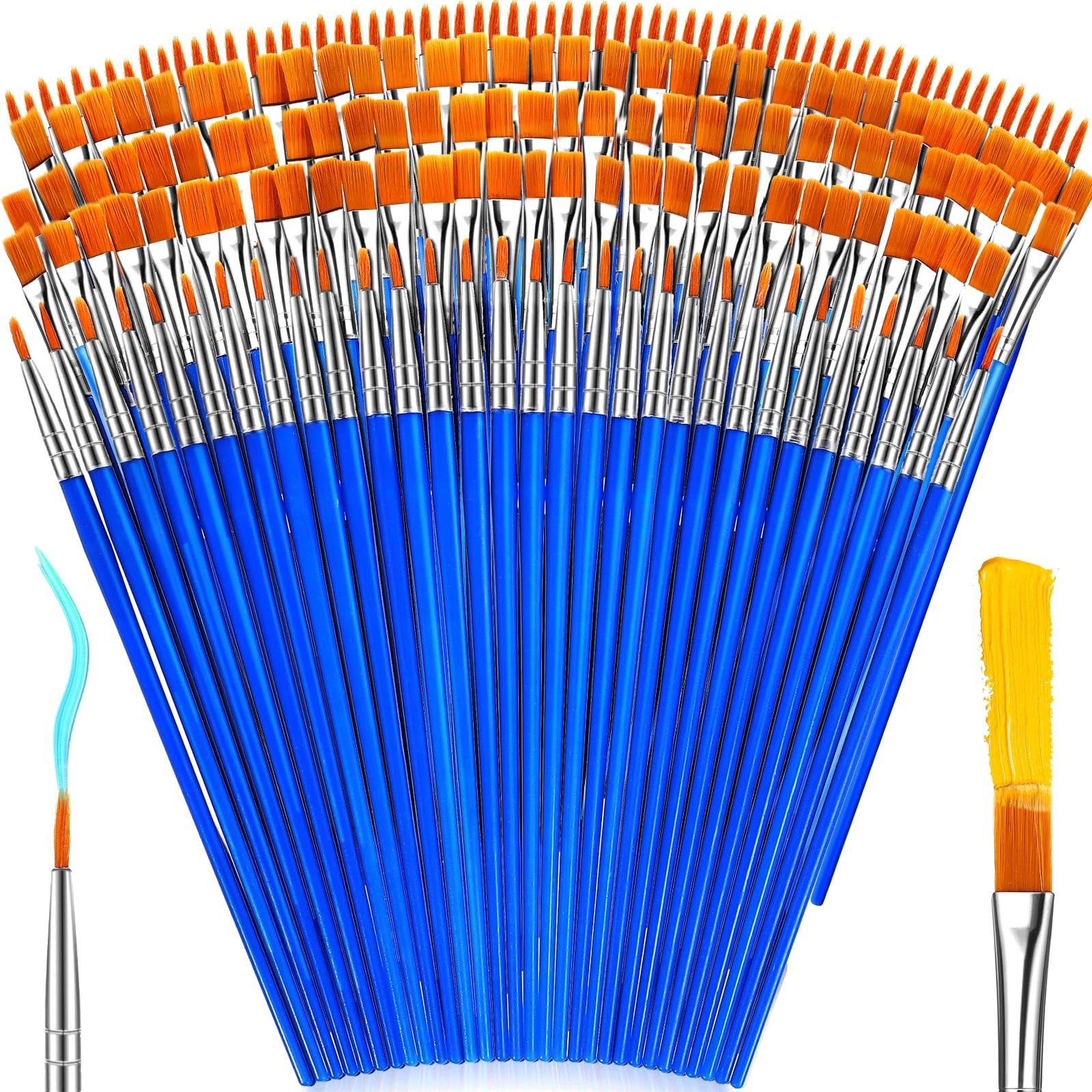 162 Pcs Paint Brushes Bulk, Round Flat Tip Acrylic 162 PCS, Blue