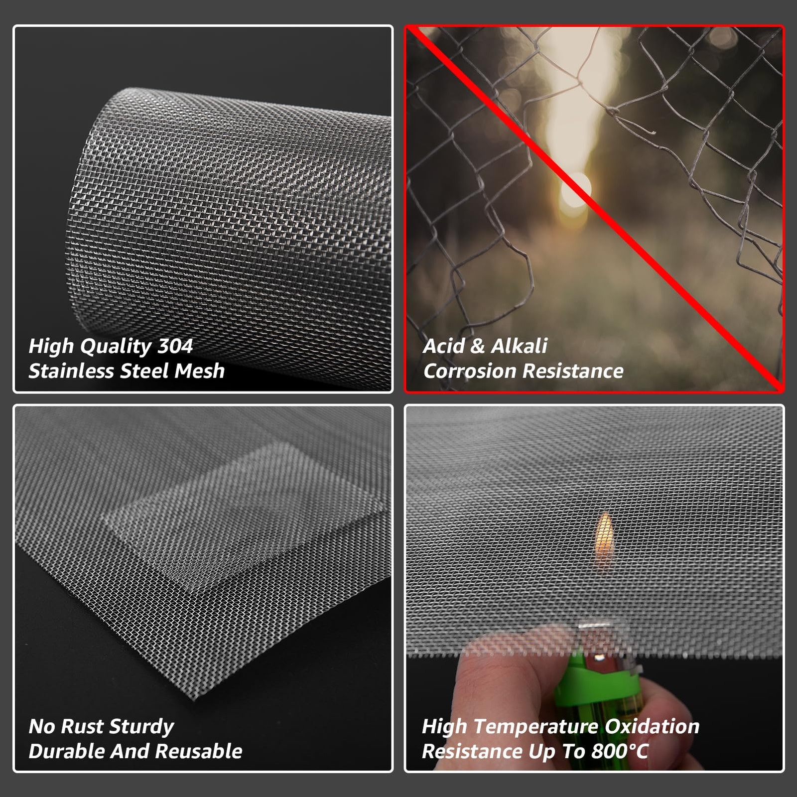 AMZDEPOT 6 Pack 12×8 Inch Stainless Steel Wire Mesh Screen for 8″x12″, black