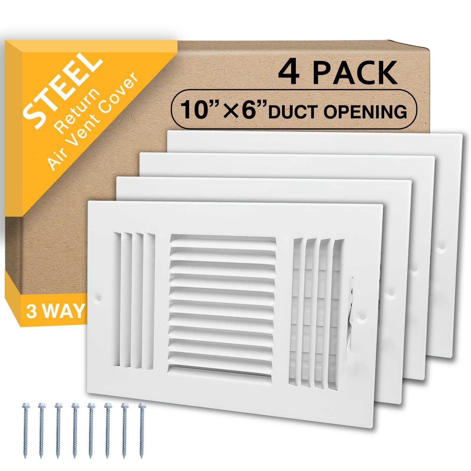 4 Pack 10×6 Inch(Duct Opening) FanGoFast Ceiling Register Wall Vent 3-Way Ste…