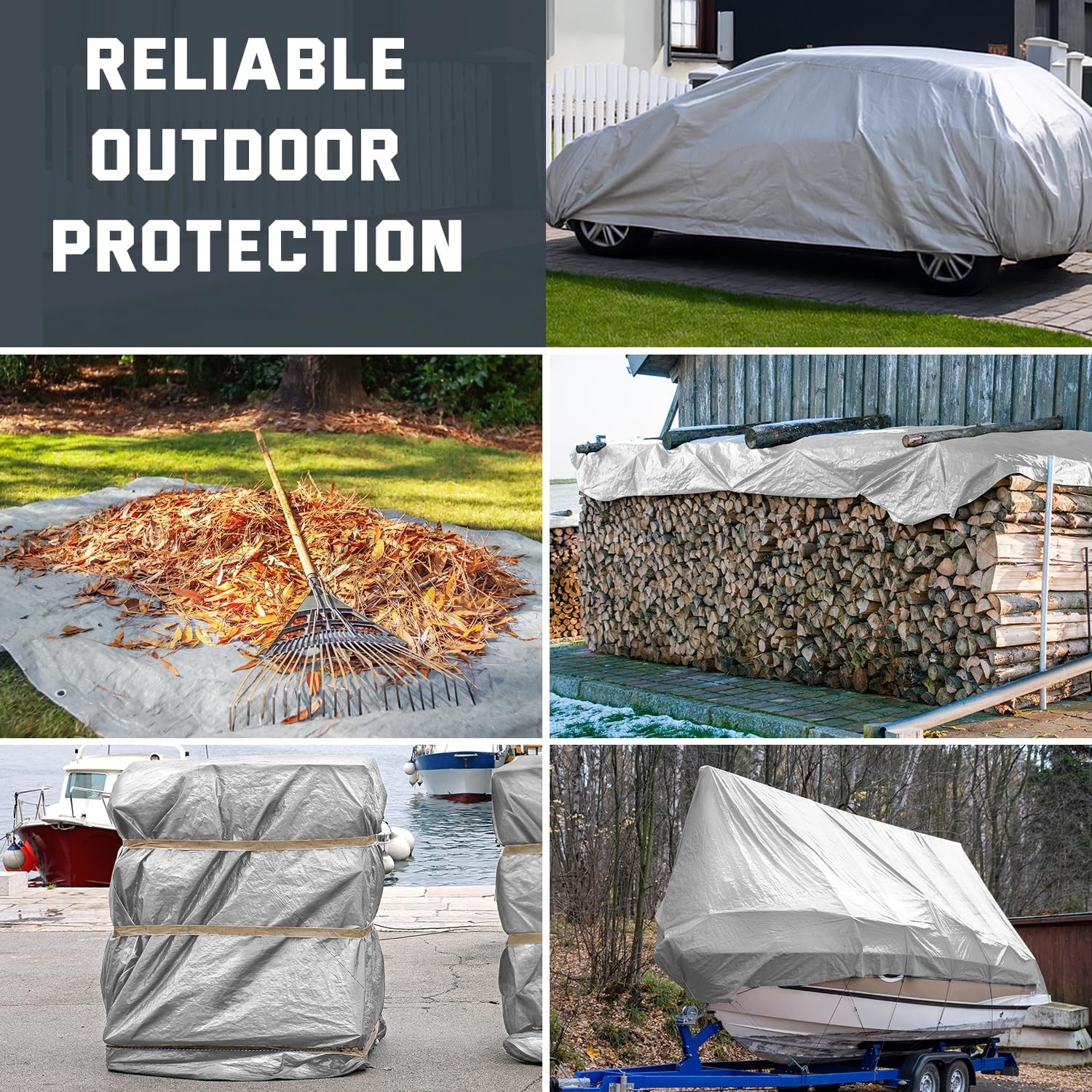 Kesfitt 16 Mil Heavy Duty Waterproof Tarp with Metal Grommets, 20×30 ft, Silv…