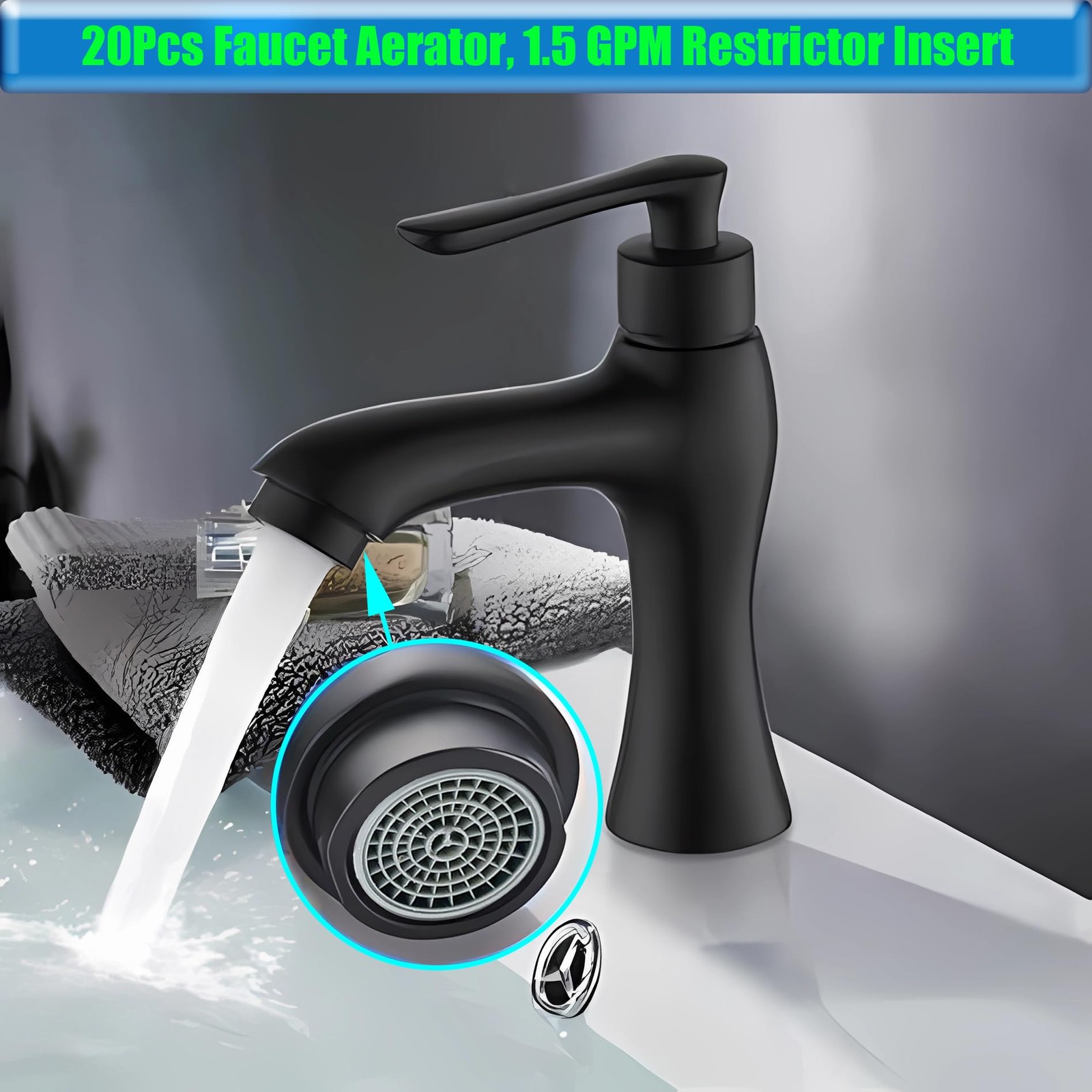 MOILINJAEY Faucet Aerator, 1.5 GPM Flow Restrictor Insert, Green