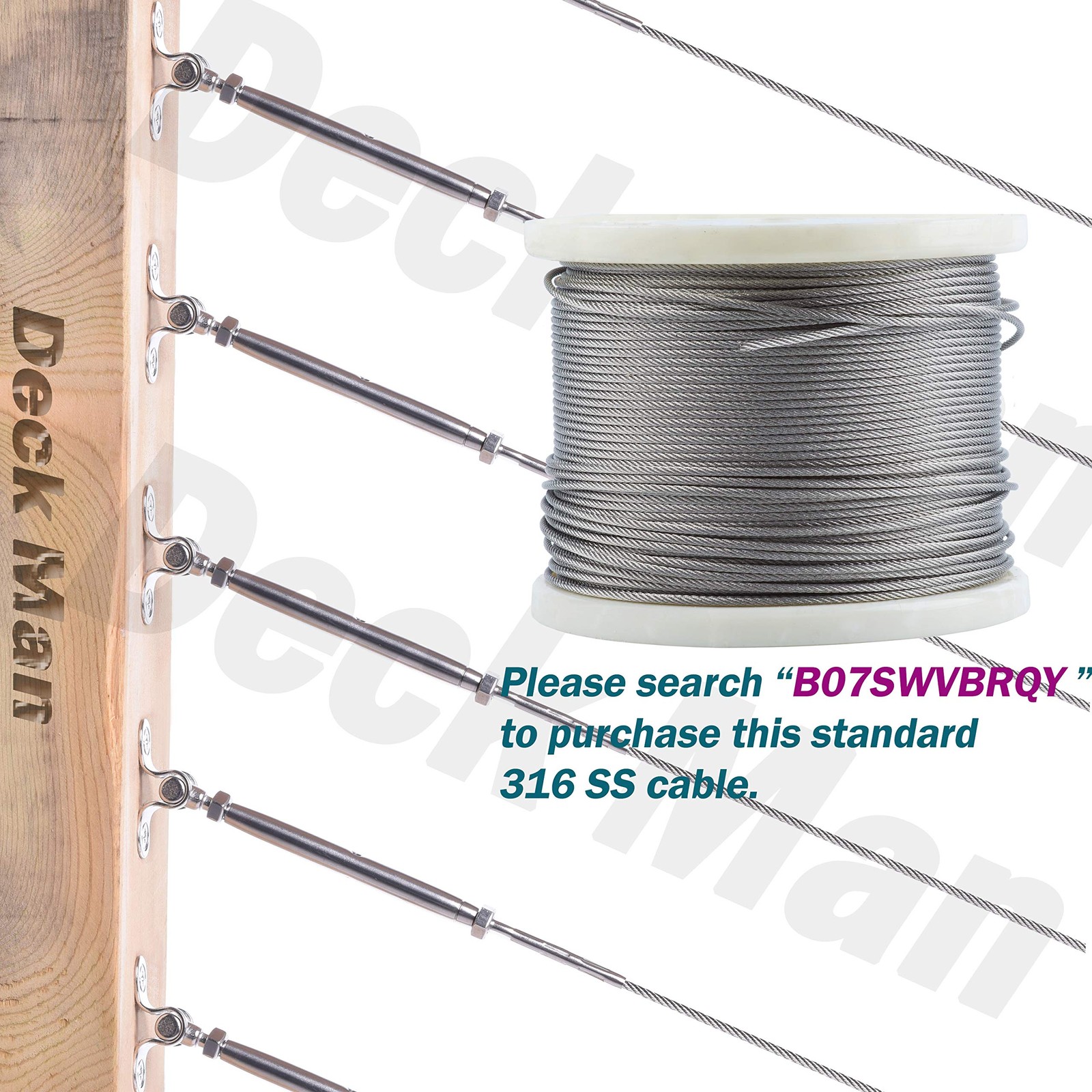 Deck Man T316-Stainless Steel Adjustable Angle 1/8″ Cable 1/8 Inch, Sliver
