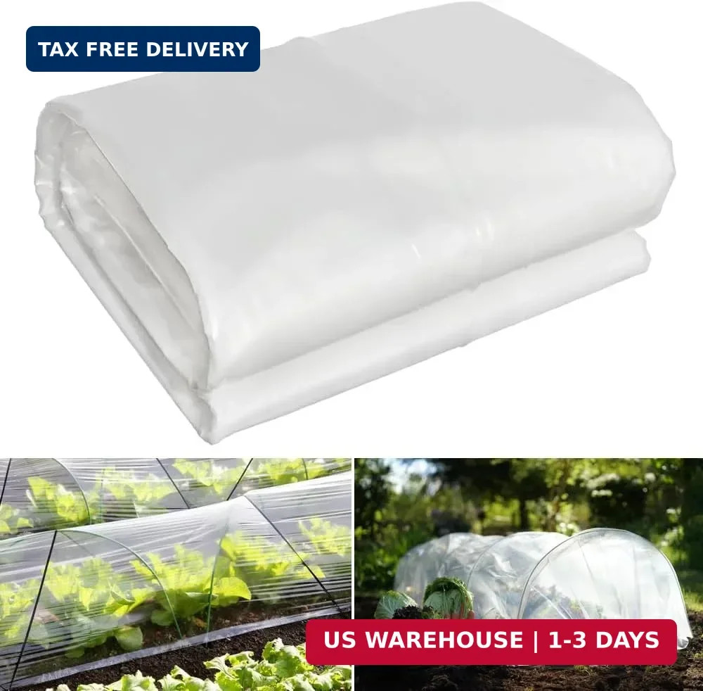 8 x 25 FT Lightweight Clear Plastic Sheeting, 2.4 Mil Poly Film | Floating Row C