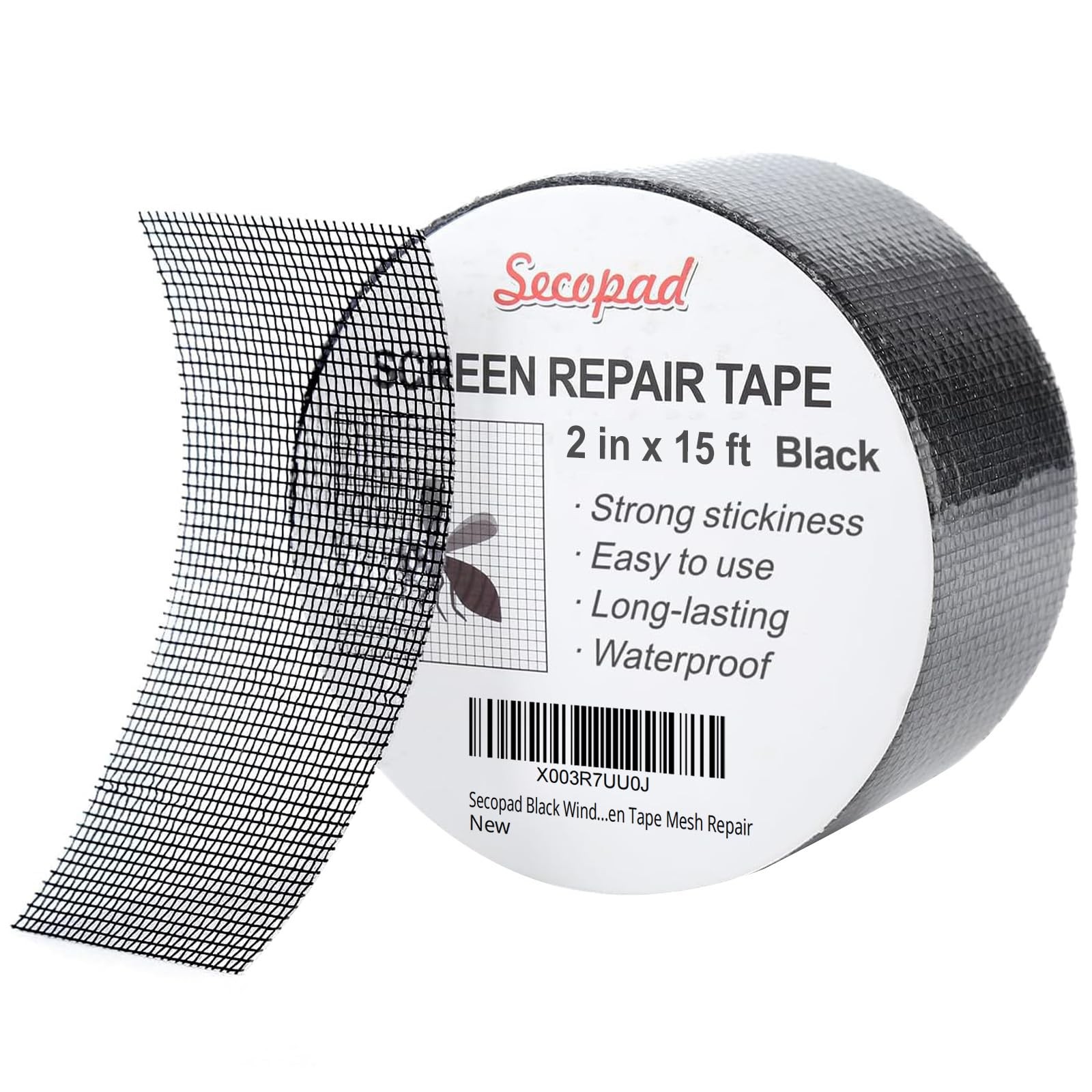 Secopad 2″ x 180″ (15FT) Screen Repair Tape, 2IN x 15FT, Black