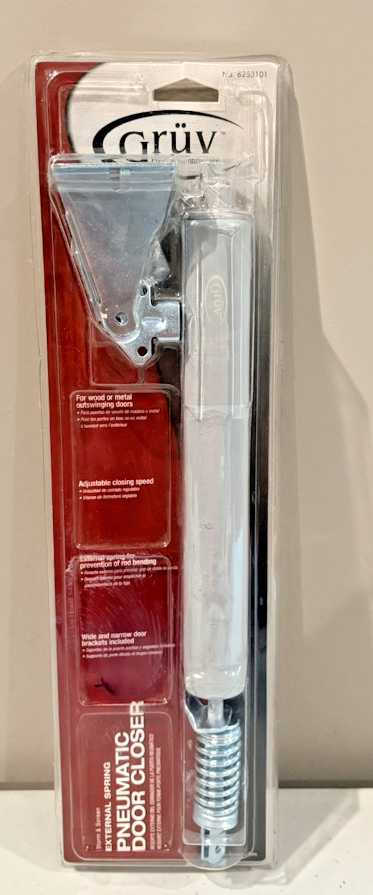 9 In., Aluminum, Medium Duty Storm Door Closer with Shock Spring and Fasteners