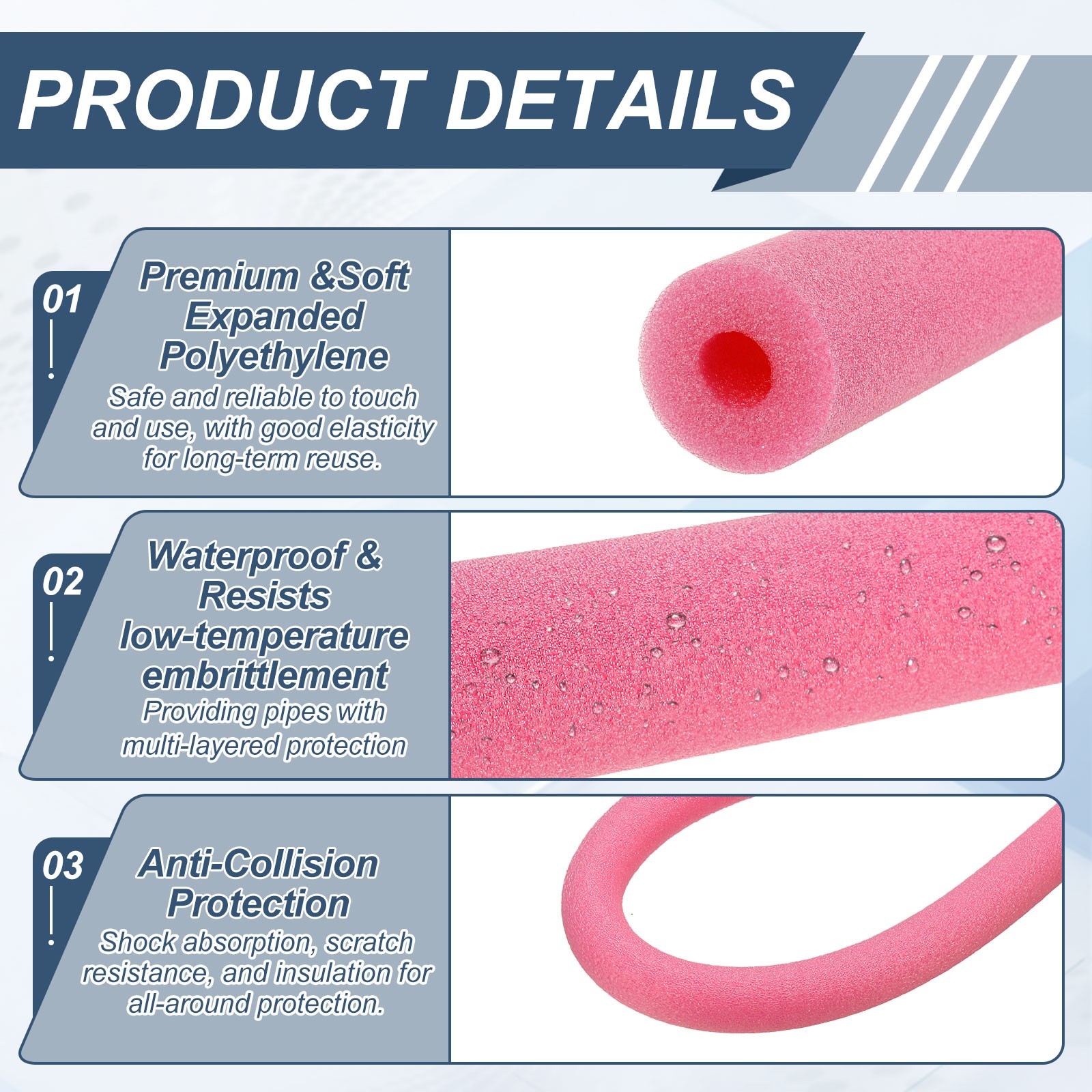 1″ ID 4FT Pipe Insulation Foam Tube 2.56″ OD Foam Tubing Cover Rose Red