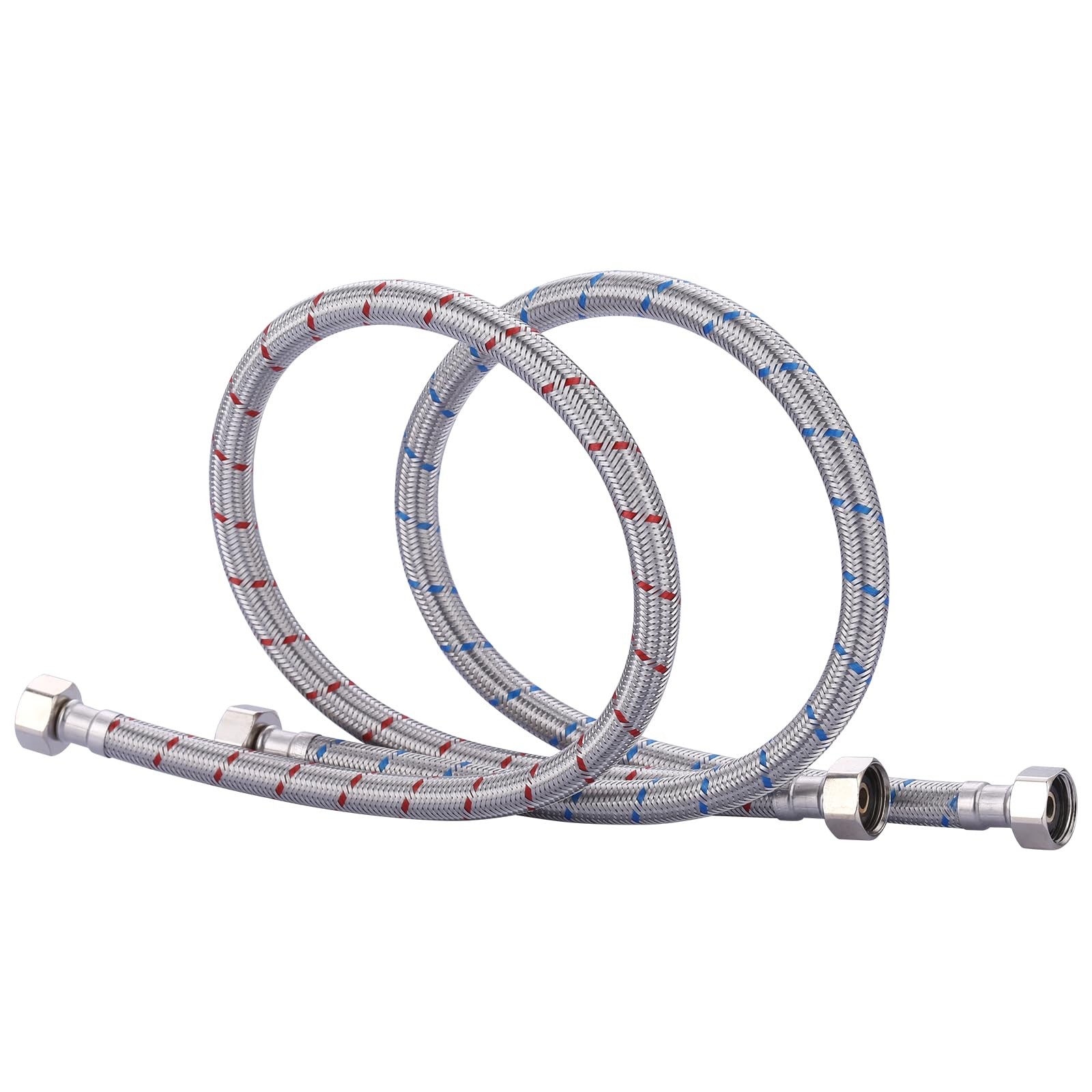 36 Inch Length Faucet Hose 1/2” to 1/2”, Braided Stainless 36 Inch, Silver