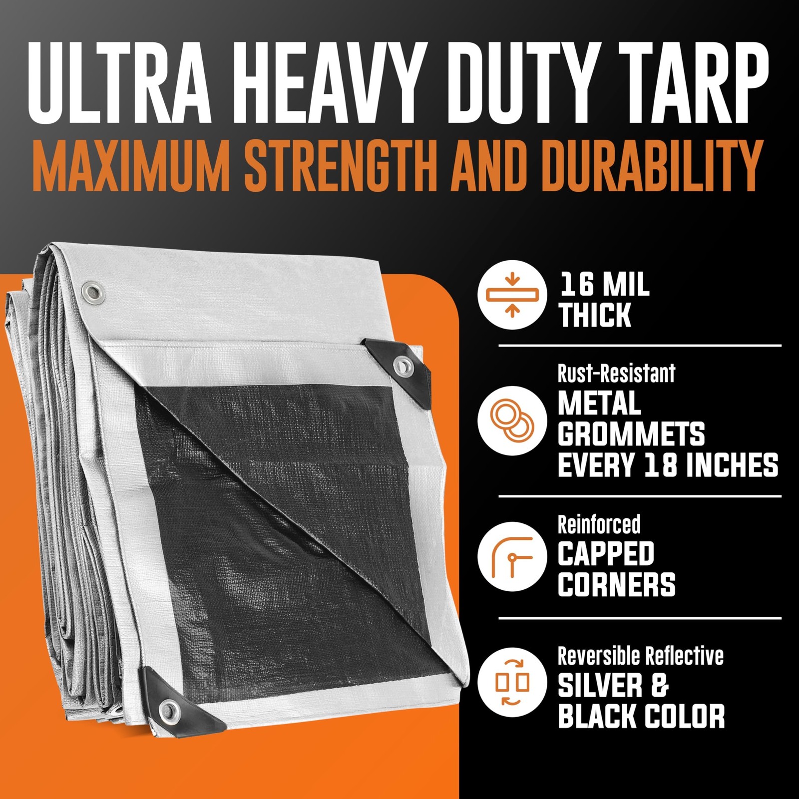 12×12 Ultra Heavy Duty Tarp, Extra Thick 16 Mil, UV Resistant, Grommets Every…