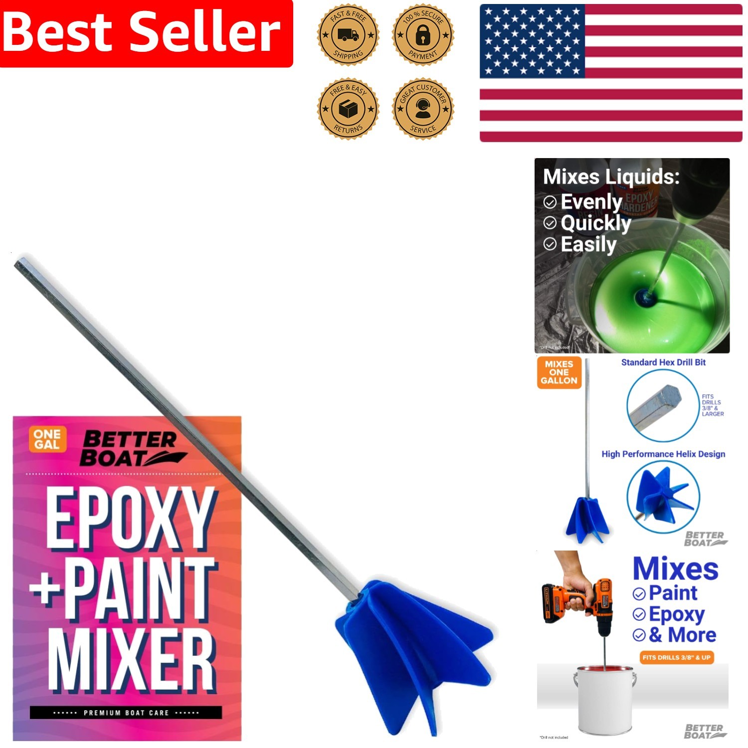 Paint Mixer Drill Attachment, Epoxy Resin Stirrer Paddle for Quart Gallon