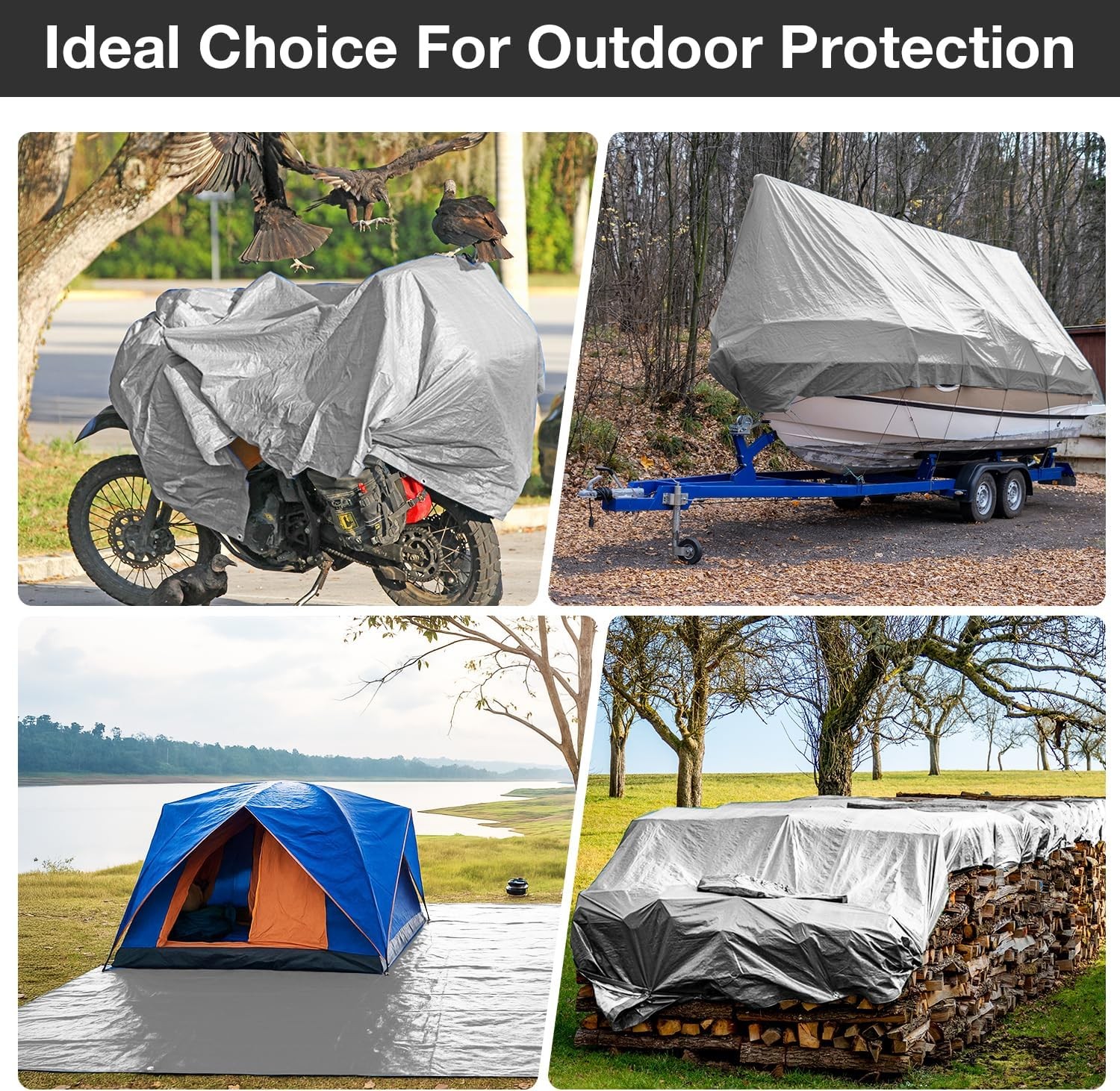 Tarp Waterproof 10 X 10 FT 16 Mil Heavy Duty Multipurpose Tarps Protective Cover